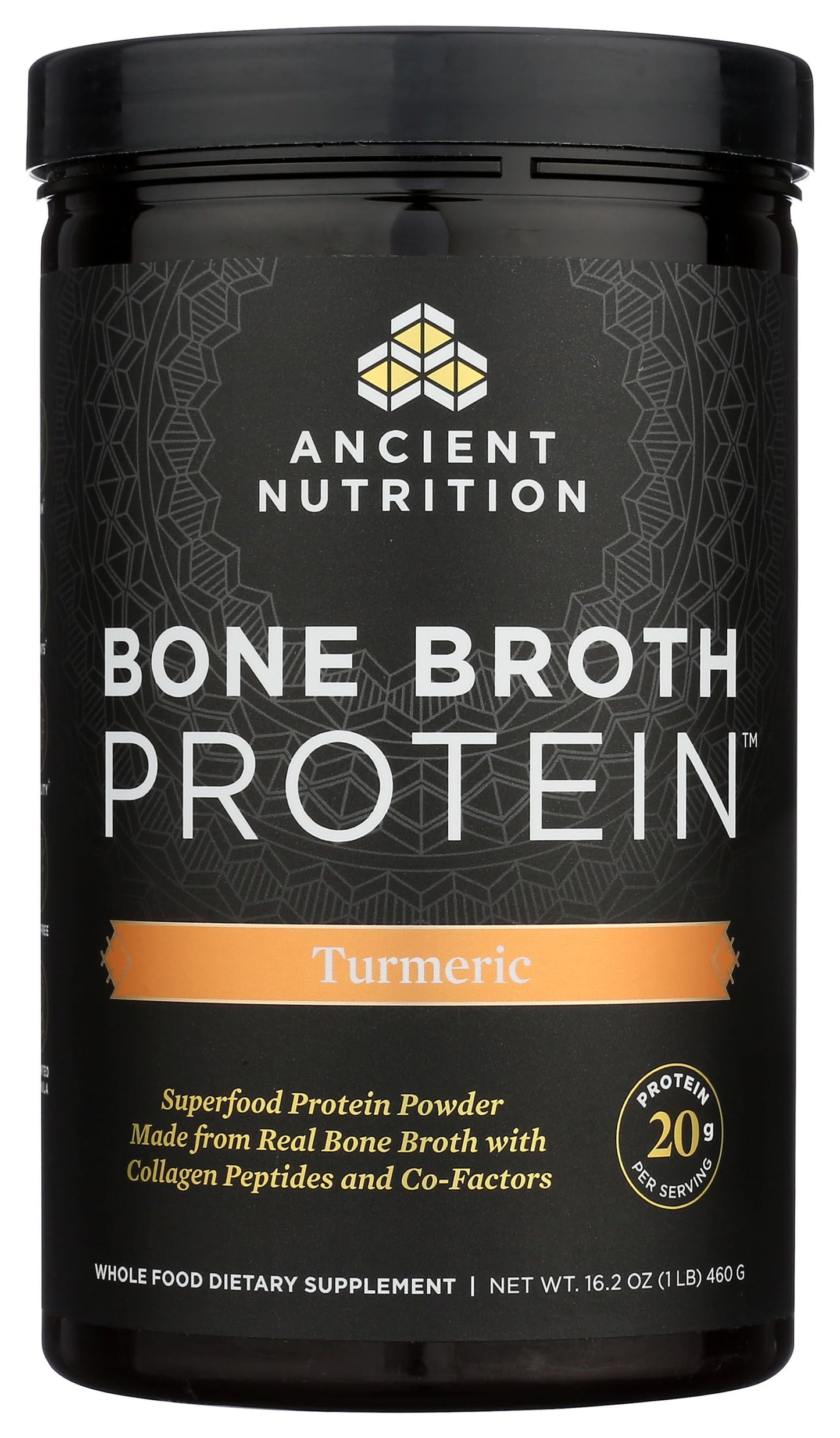 Ancient Nutrition Bone Broth Protein Powder, Grass Fed & Cage Free, Turmeric, 20 Servings