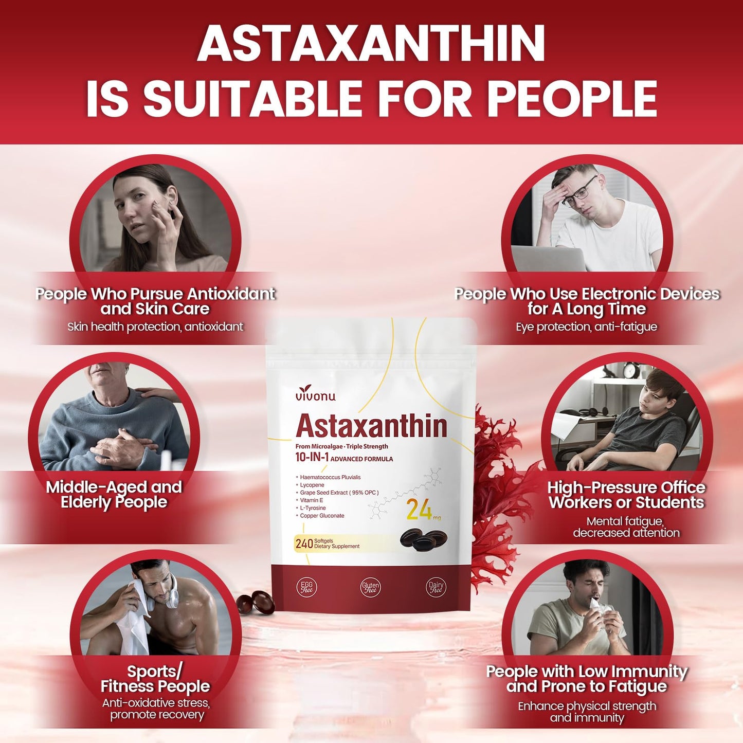 VivoNu 10 in 1 Astaxanthin Supplements 24mg Softgels, 240-Count