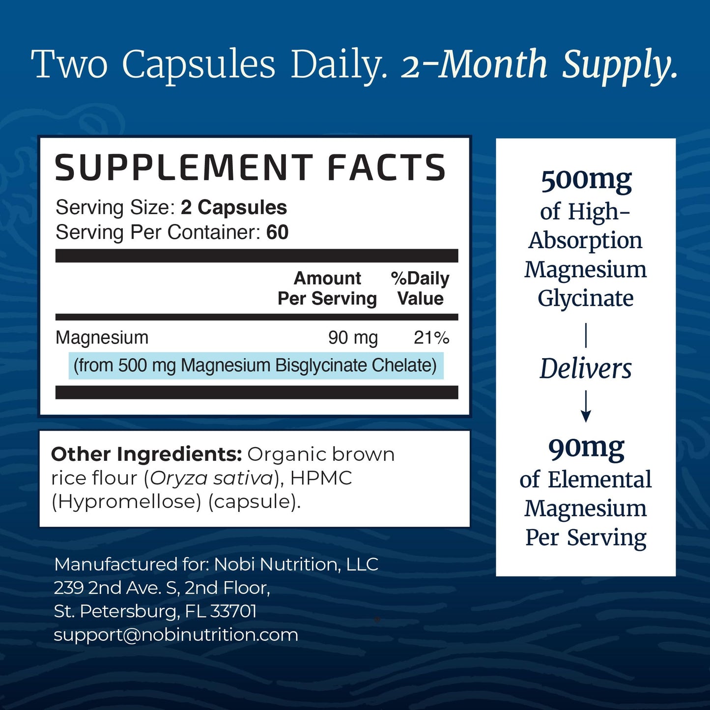 Nobi Nutrition Magnesium Glycinate 500mg Capsule, 120 Count