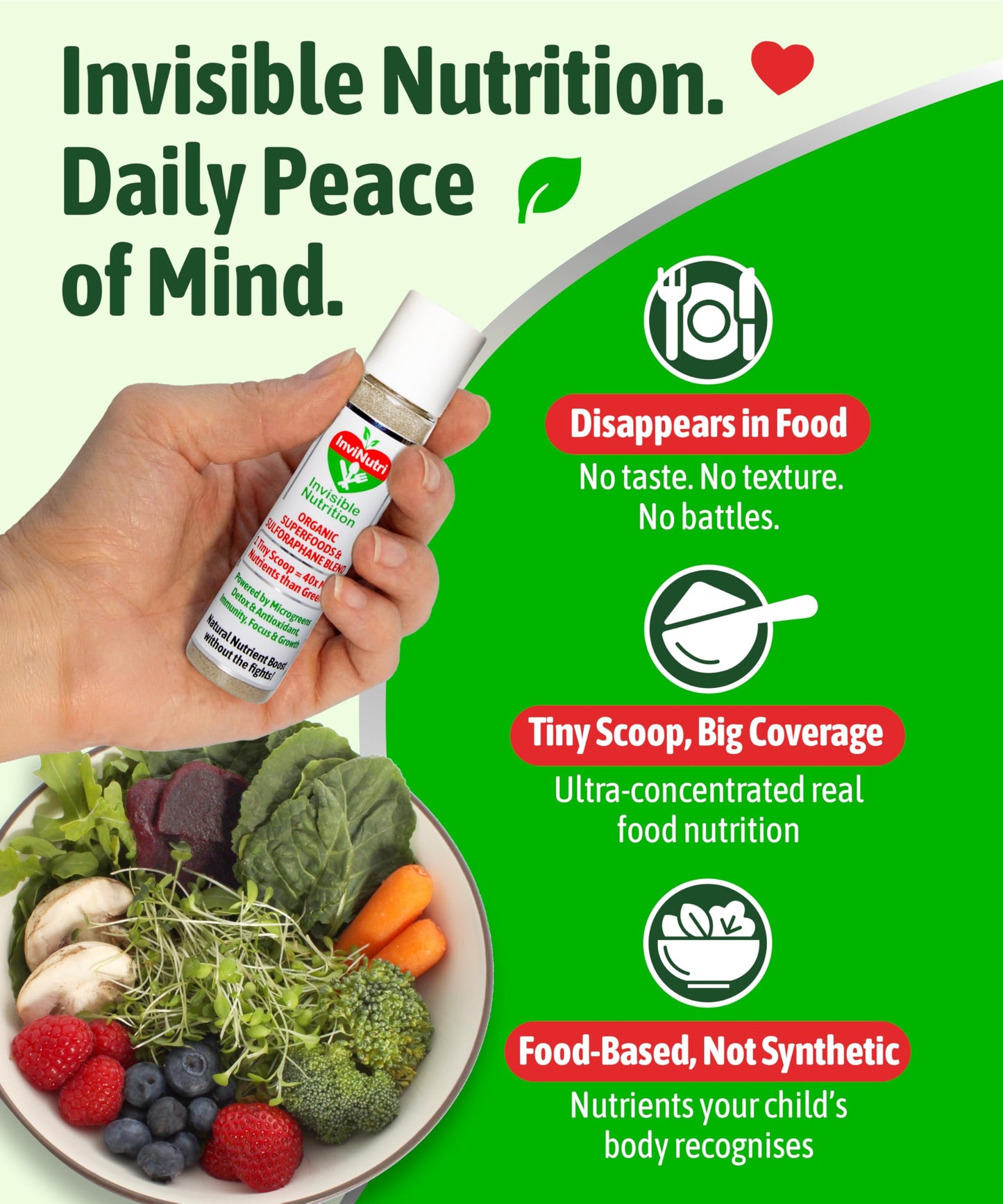 InviNutri Invisible Nutrition Superfood Powder for Picky & Sensory Eaters, 1.26 oz total