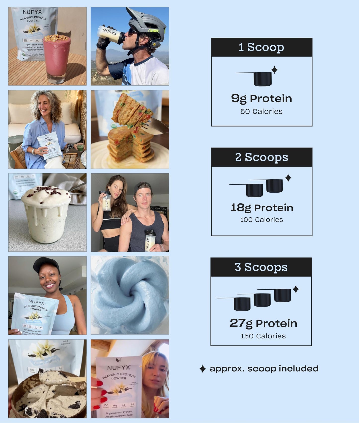 NUFYX Organic Plant-Based Protein Powder, Made with 100% USA Grown Peas, 18g Protein, 40 Scoops
