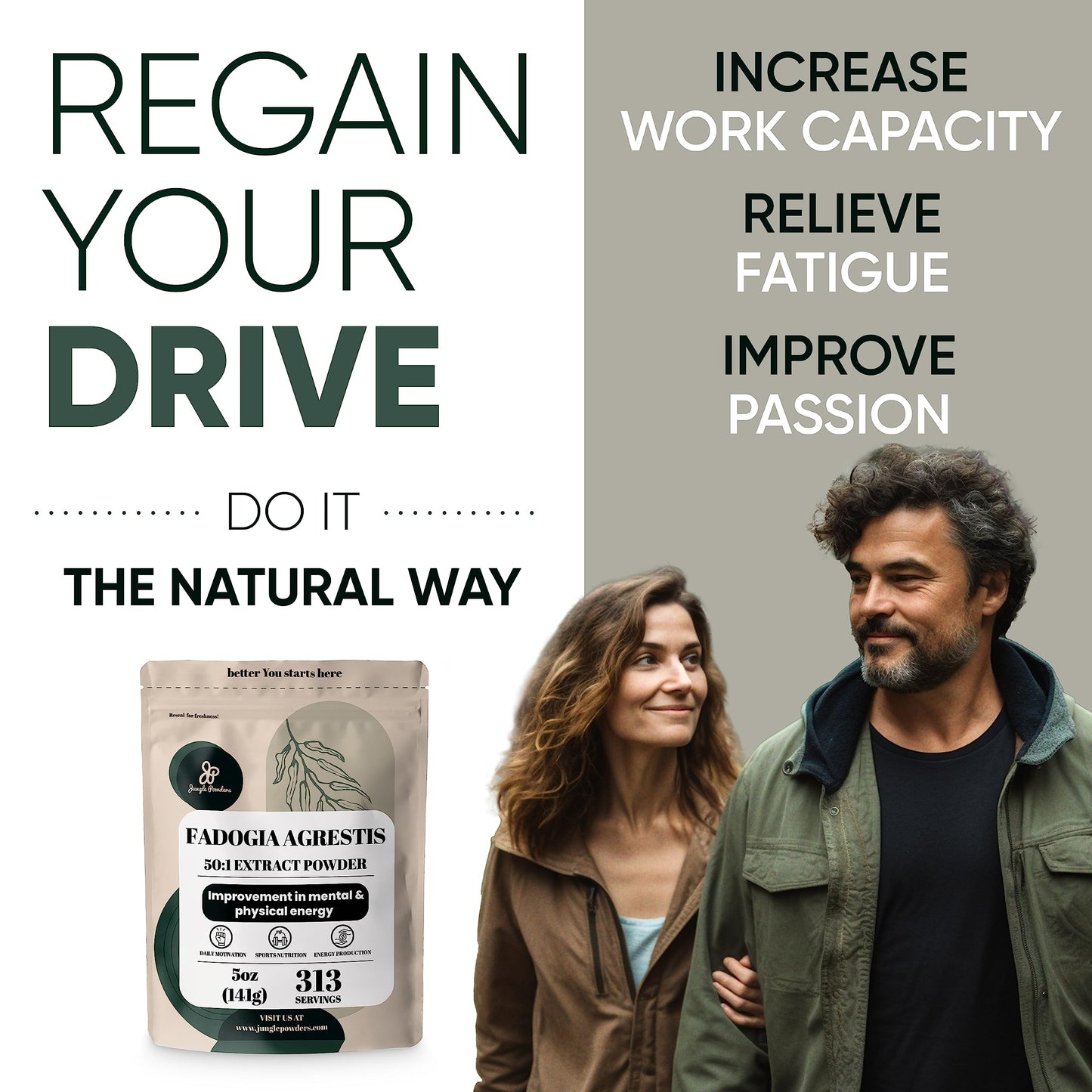 Jungle Powders Men's Health Bundle: Fadogia Agrestis Extract Powder (5 oz) & Freeze-Dried Kiwi Fruit Powder (5 oz)