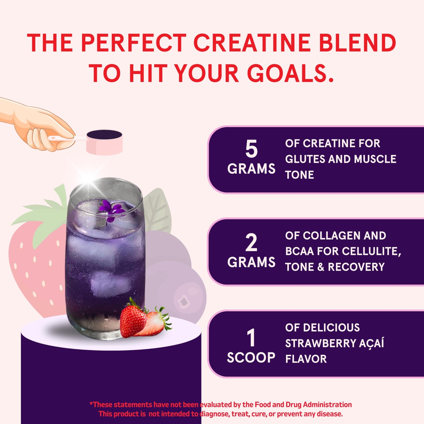Peach Perfect Creatine for Women – Micronized Creatine Monohydrate Powder with BCAA & Collagen for Glute Strength Support, Boost Energy, Focus, Strength, and Endurance – Strawberry Acai, 9.5 Ounce