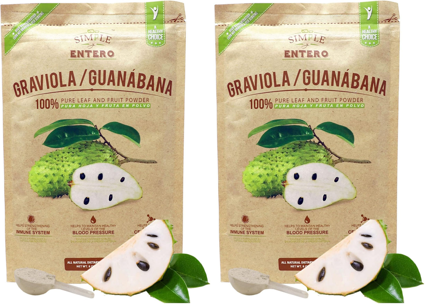 Simple y Entero Graviola/Guanabana 100% Pure Leaf Powder, 16 Oz (Pack of 2)