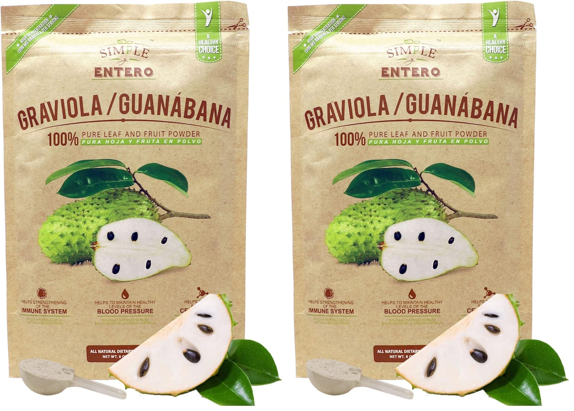 Simple y Entero Graviola/Guanabana 100% Pure Leaf Powder, 16 Oz (Pack of 2)