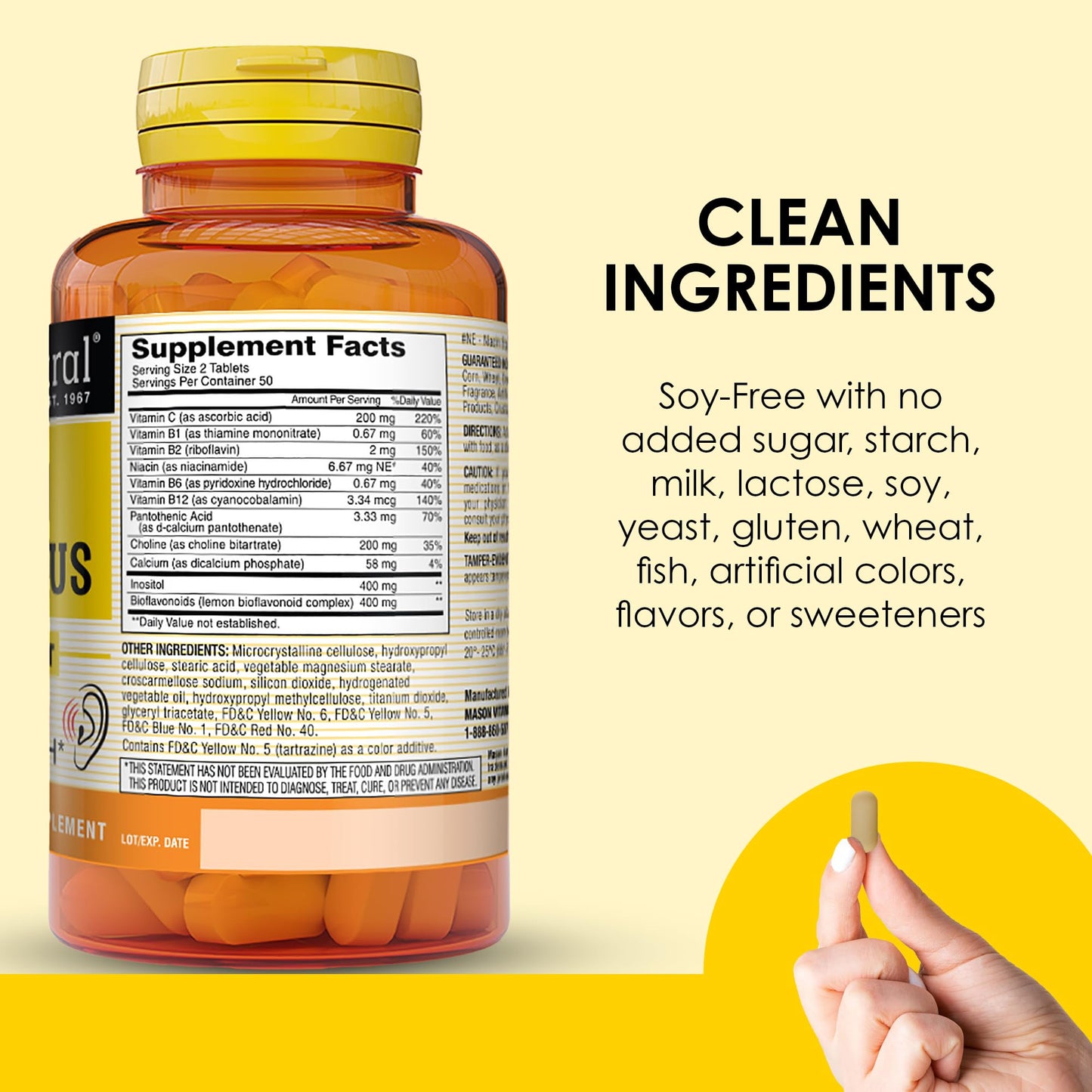 Mason Natural Ear Health Plus with B Vitamins Tablets, 100 Count