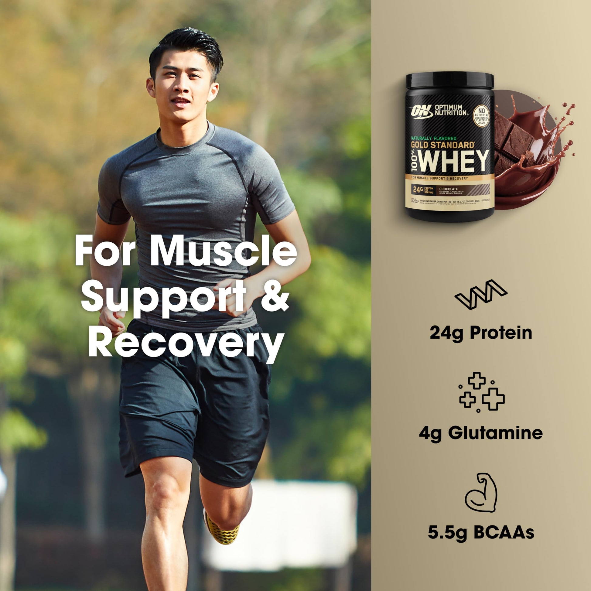 Optimum Nutrition Gold Standard 100% Whey Protein Powder, Naturally Flavored Chocolate, 30.4 oz
