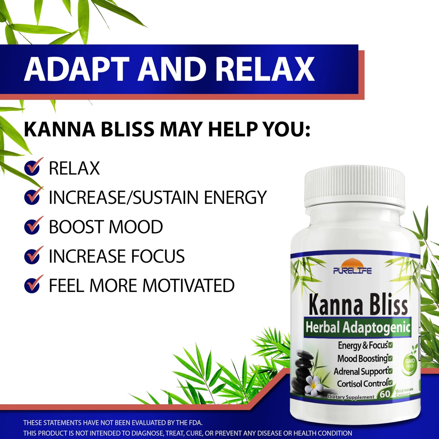 PureLife Supplements Kanna Bliss - Herbal Adaptogenic Capsule, 60 Count