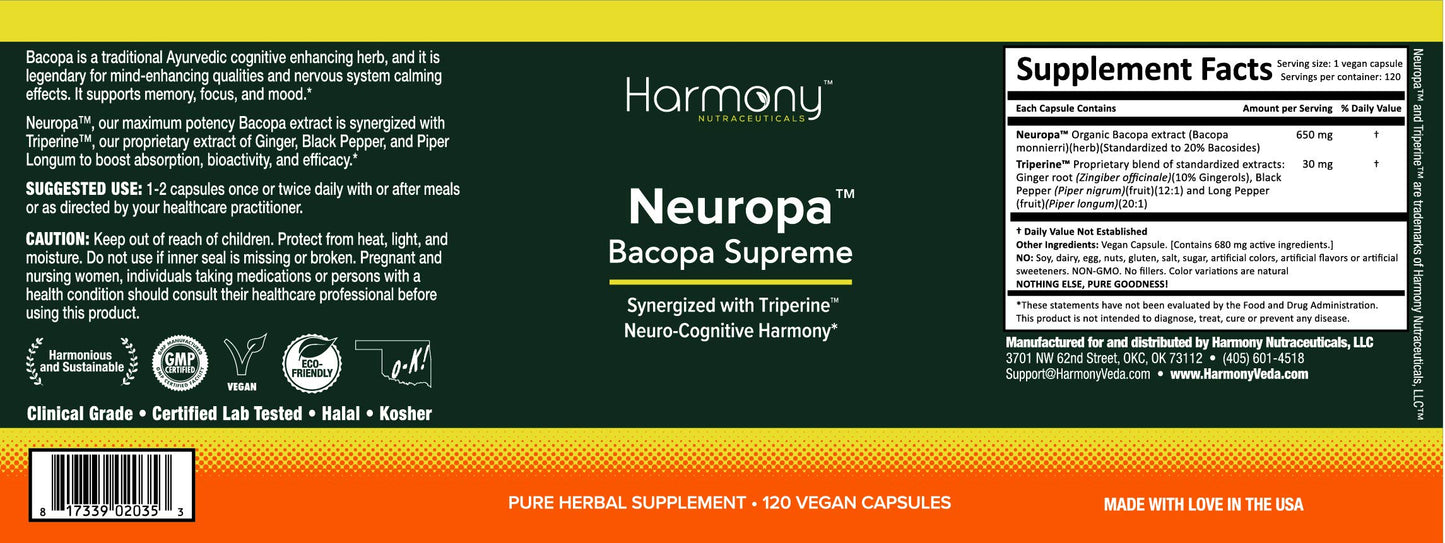 Harmony Nutraceuticals Neuropa-Bacopa Supreme Neuro-Cognitive Harmony Capsule 120 Count