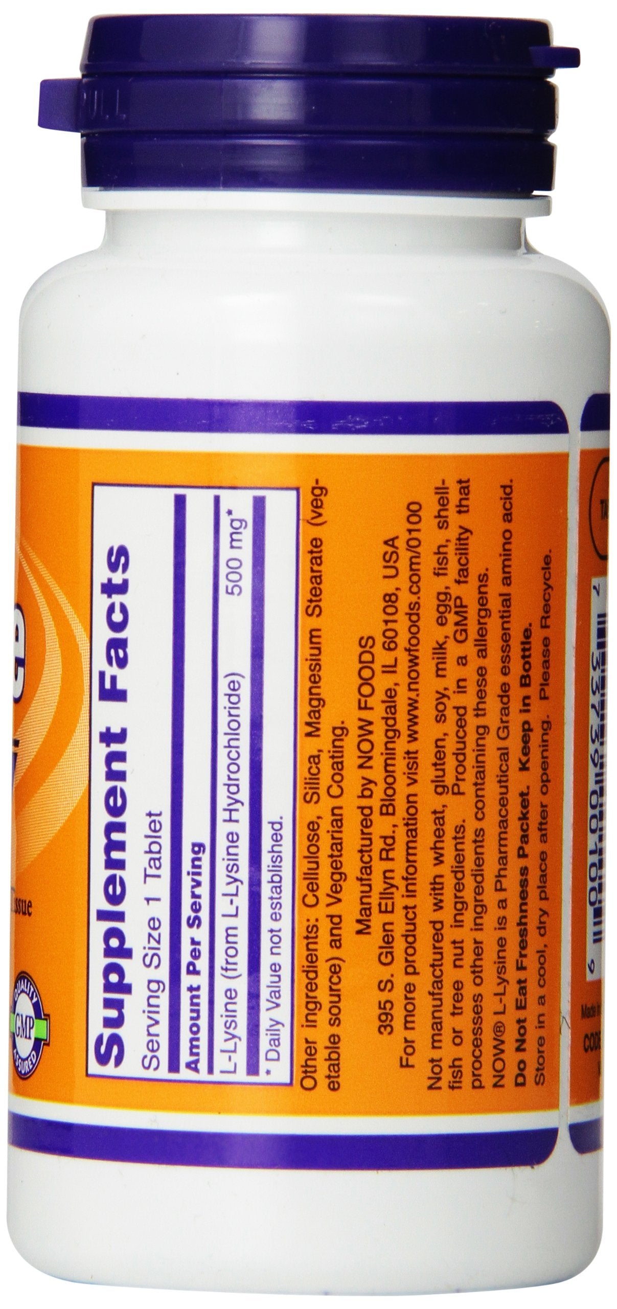 NOW Foods Lysine 500 mg Tablet, 200 Count