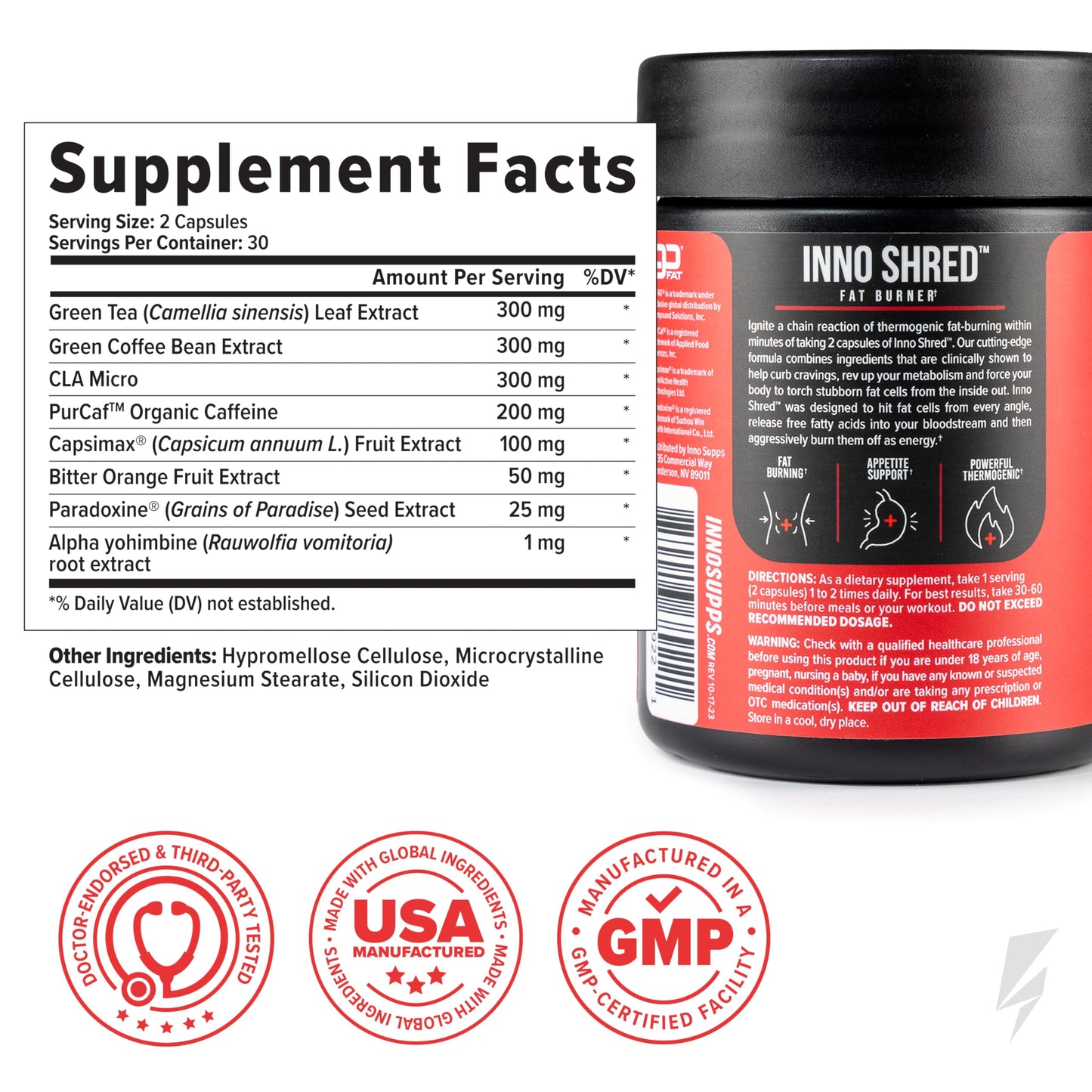 InnoSupps Shred Thermogenic Fat Burner & Appetite Support, 60 Capsules