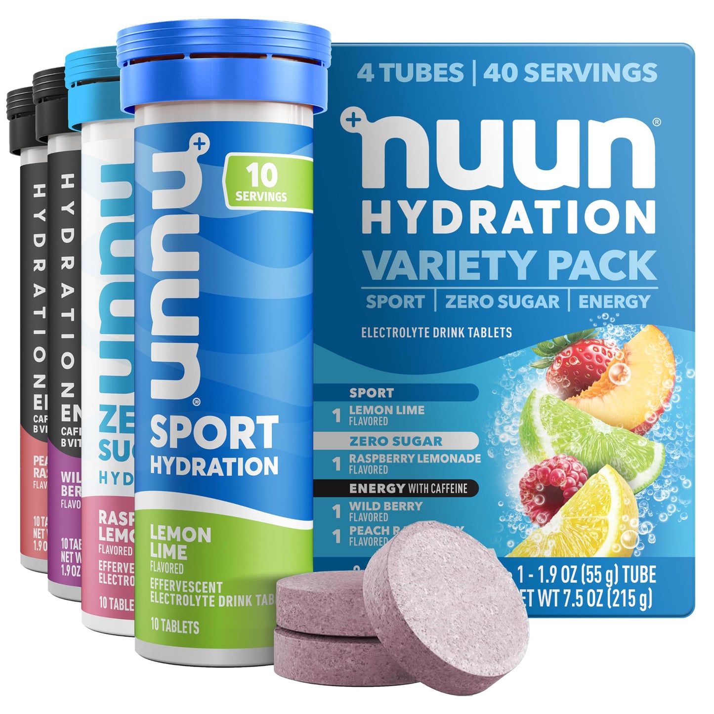 Nuun Energy Caffeine + B Vitamins Electrolyte Hydration Tablets with Caffeine from Green Tea Extract, Magnesium & 4 Other Electrolytes, 40 Count