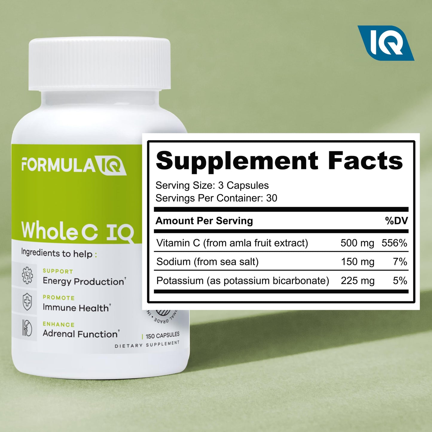 FIQ Formula IQ Whole C IQ Natural Vitamin C with Amla Fruit Extract, Iron, Energy & Immune Support from Whole Food Sources, High Absorption Vitamin C Capsules, 90 Capsules