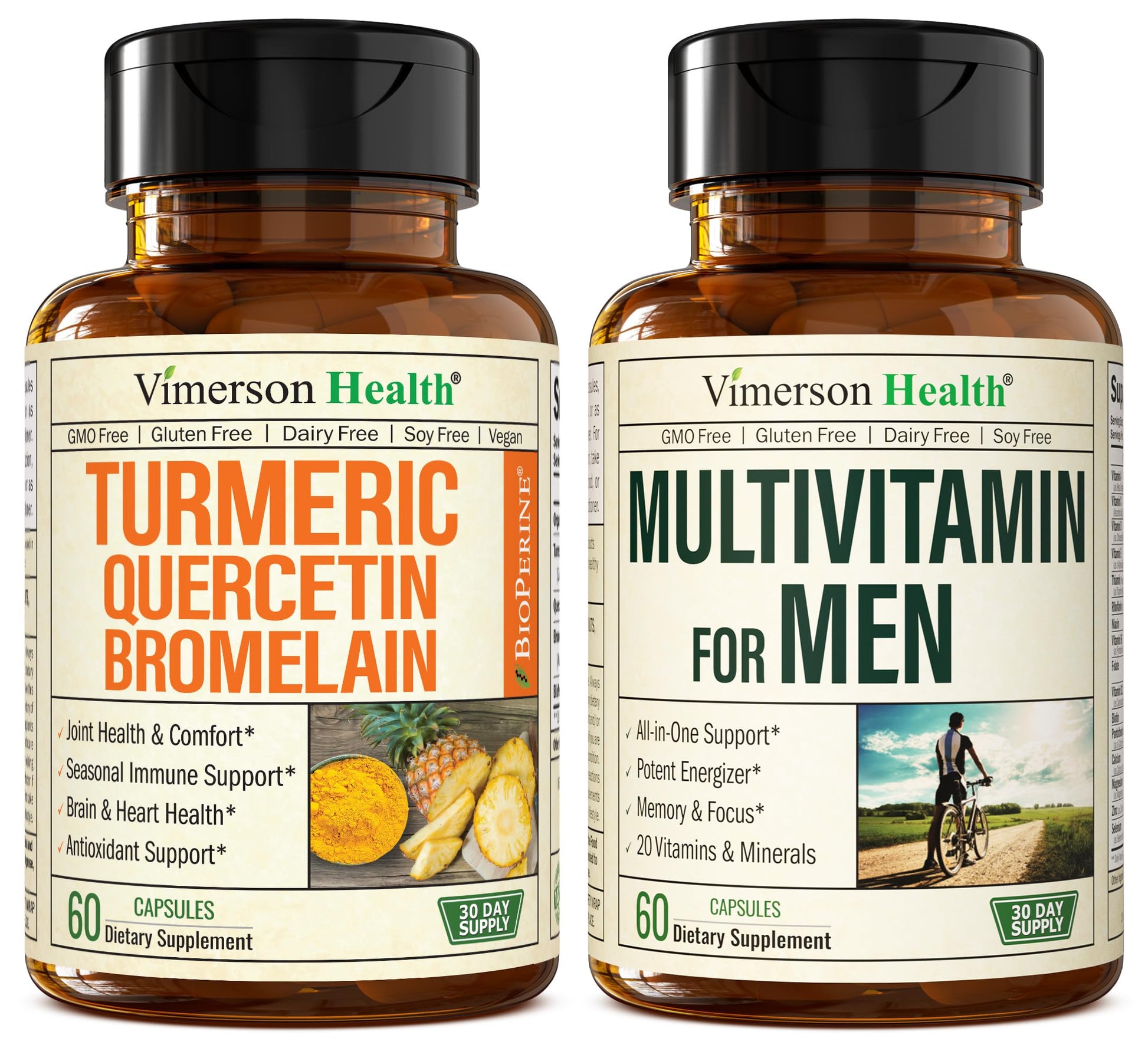 Vimerson Health Quercetin with Bromelain & Turmeric Curcumin & Complete Multivitamin for Men, 120 Capsules