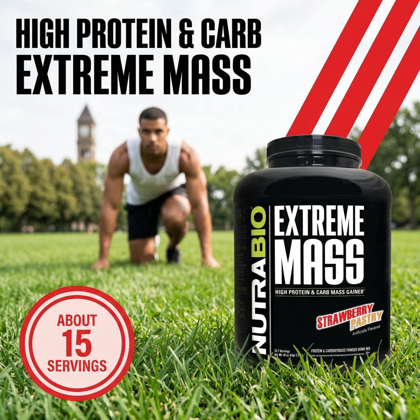NutraBio Extreme Mass Gainer Protein Powder Strawberry Pastry 96 Servings