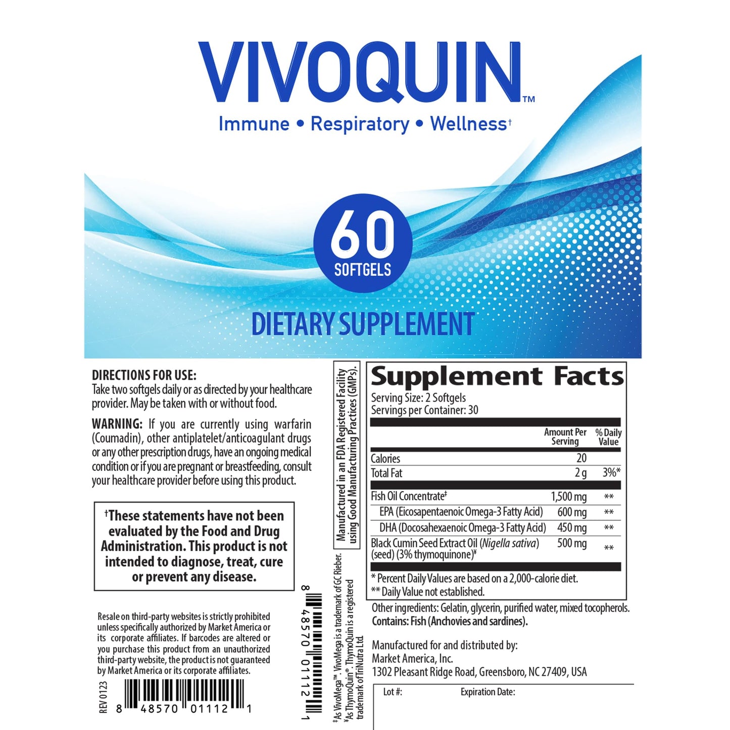 Vivoquin Wellness Support Gel Capsules with Omega-3 Fatty Acids, 60 Count