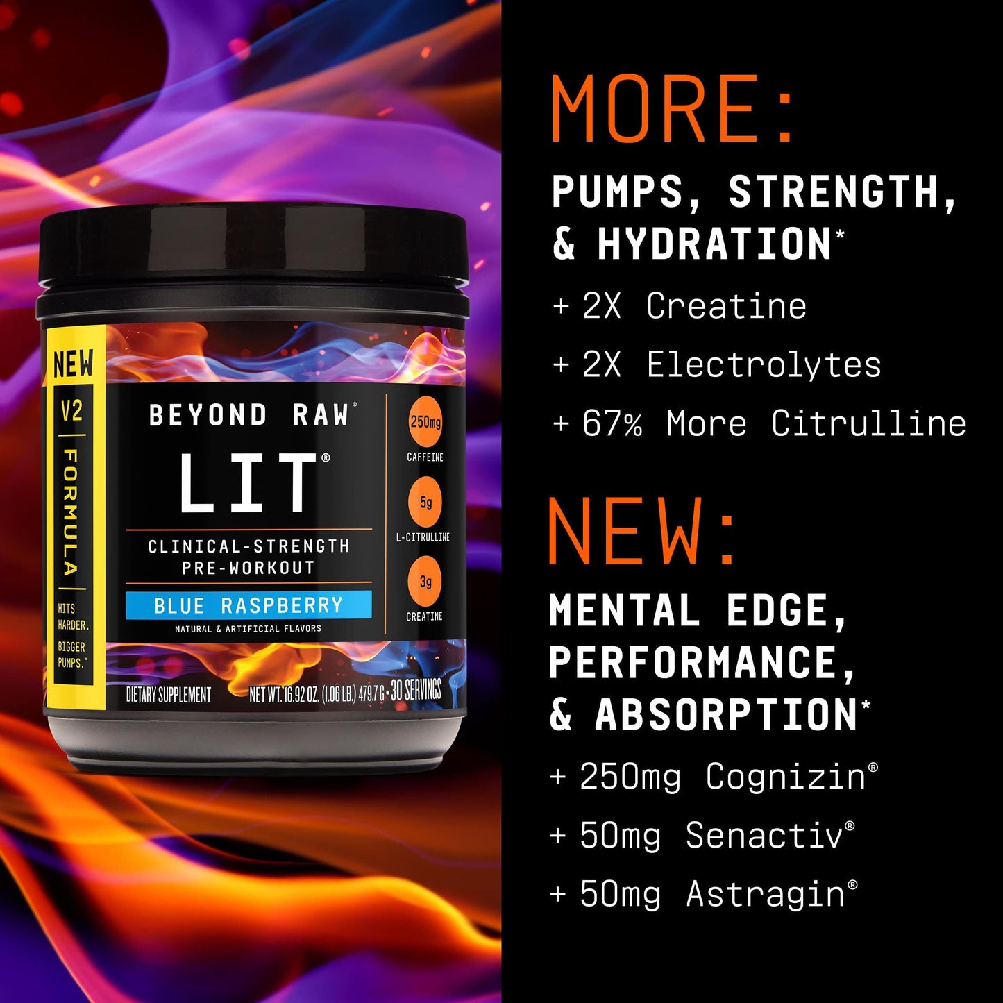 BEYOND RAW GNC LIT V2 Pre Workout Powder, 30 Servings