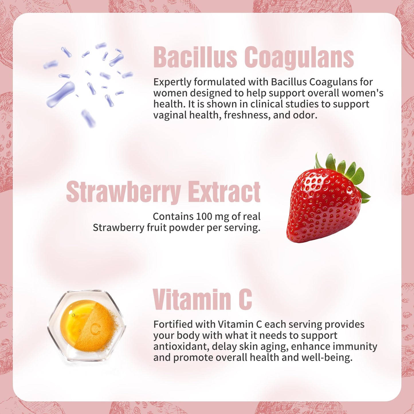 NIUSISE Feminine Balance Gummies, Premium Balance Supplement for Women PH Health, Immune Support, Energy Support, Vegan, Gluten-Free, Strawberry Flavor, Delicious 60 Gummies, 1 Pack 30 Servings