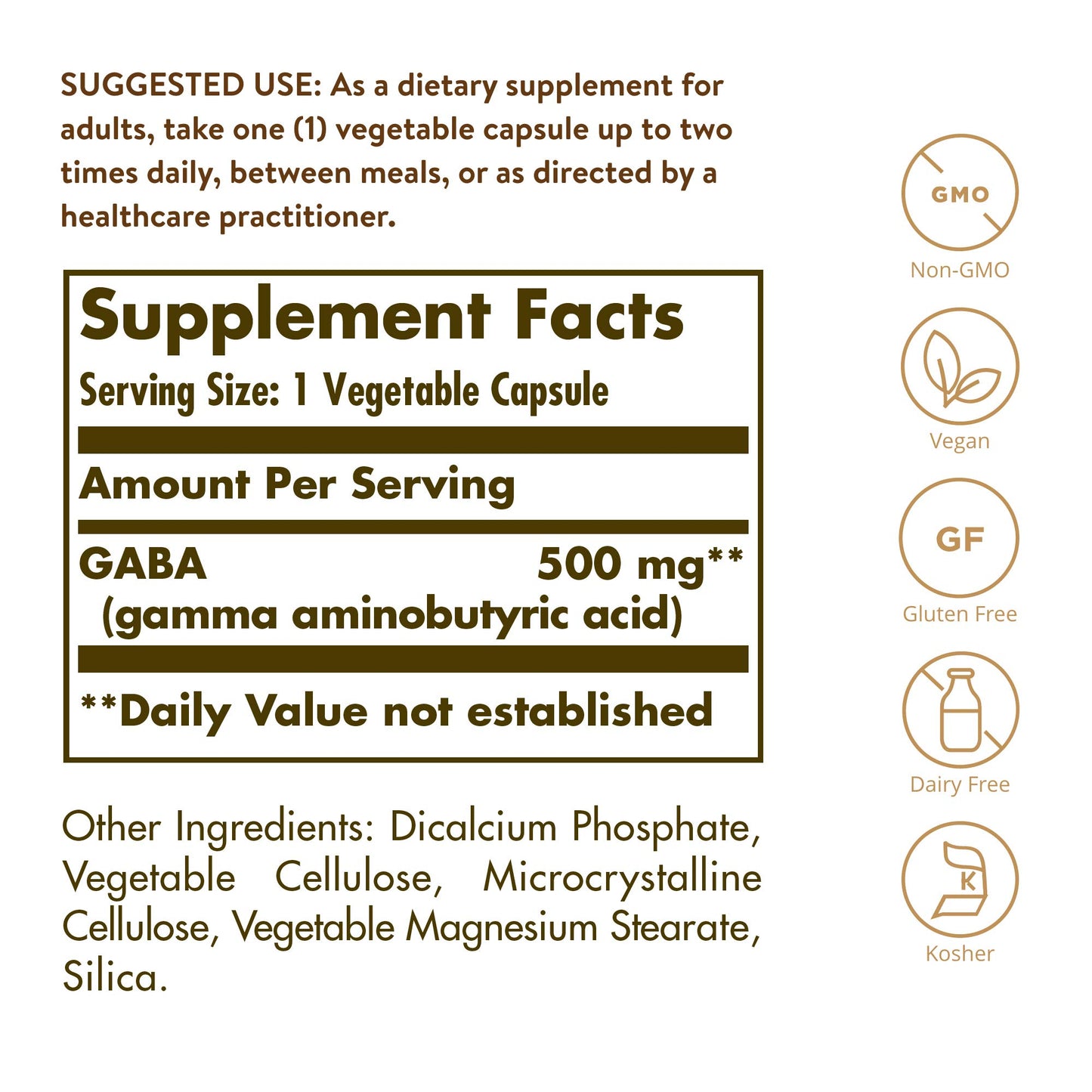 Solgar GABA 500 mg Capsules, 100 Count, Nervous System Support
