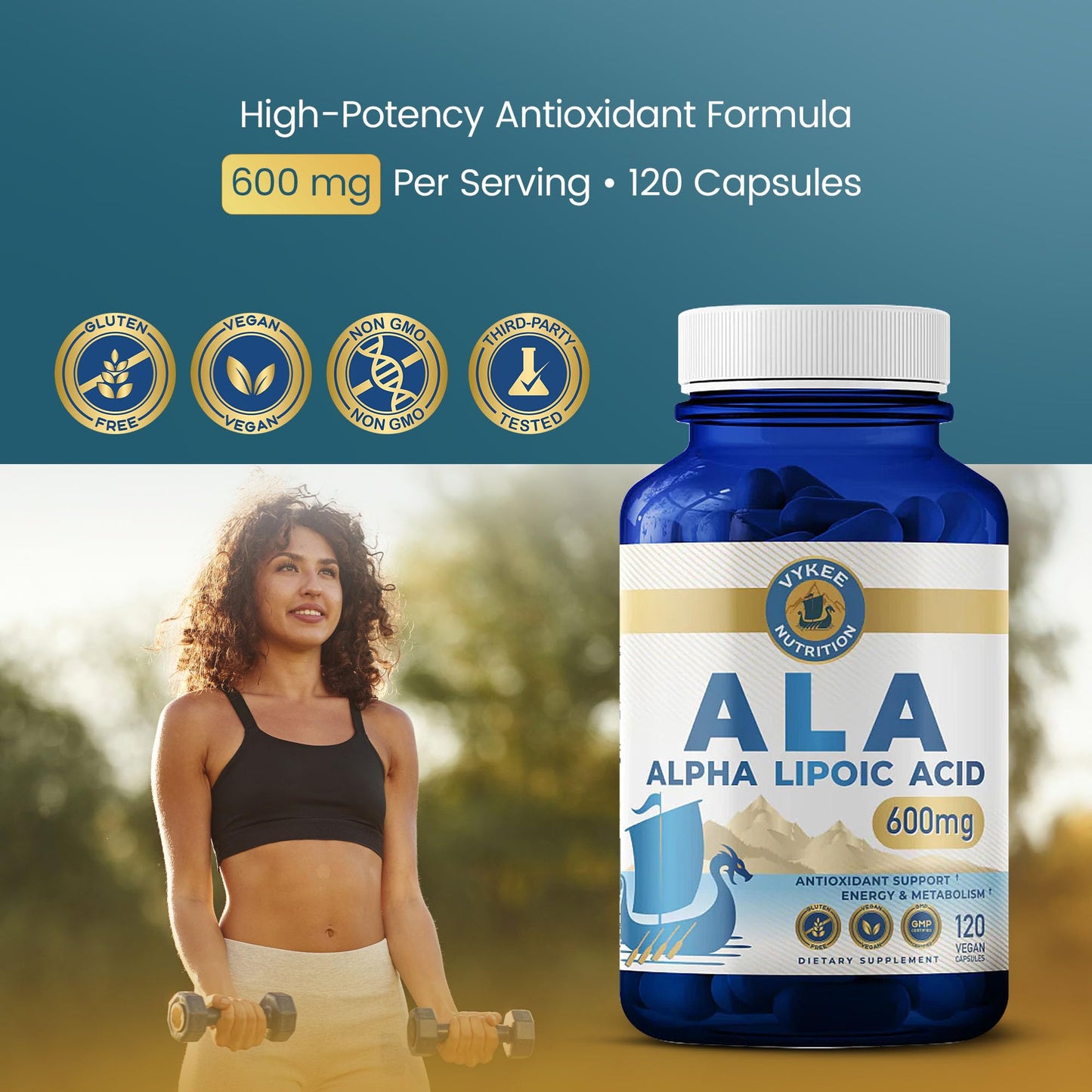 Vykee Nutrition Alpha Lipoic Acid 600 mg Capsule, 120 Count