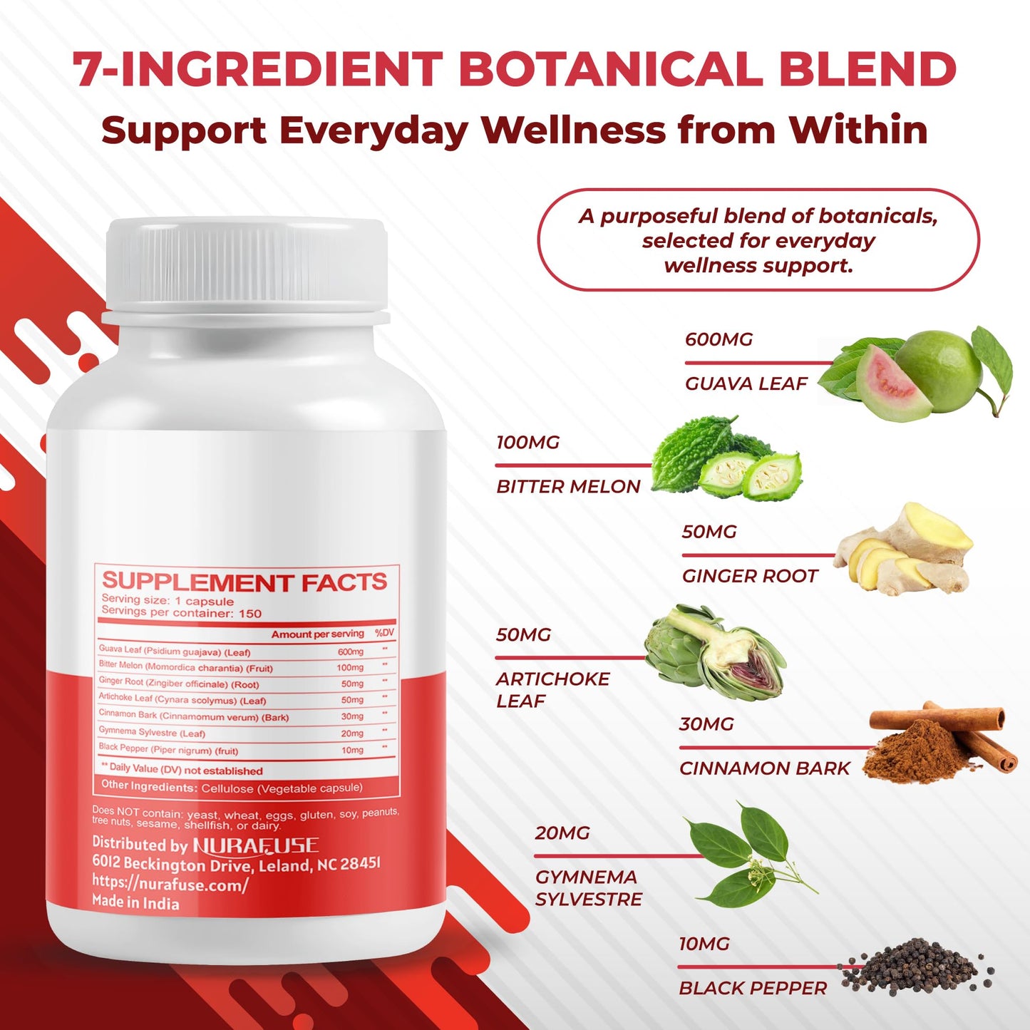 NURAFUSE Guava Extract & Bitter Melon Capsules 150 Count