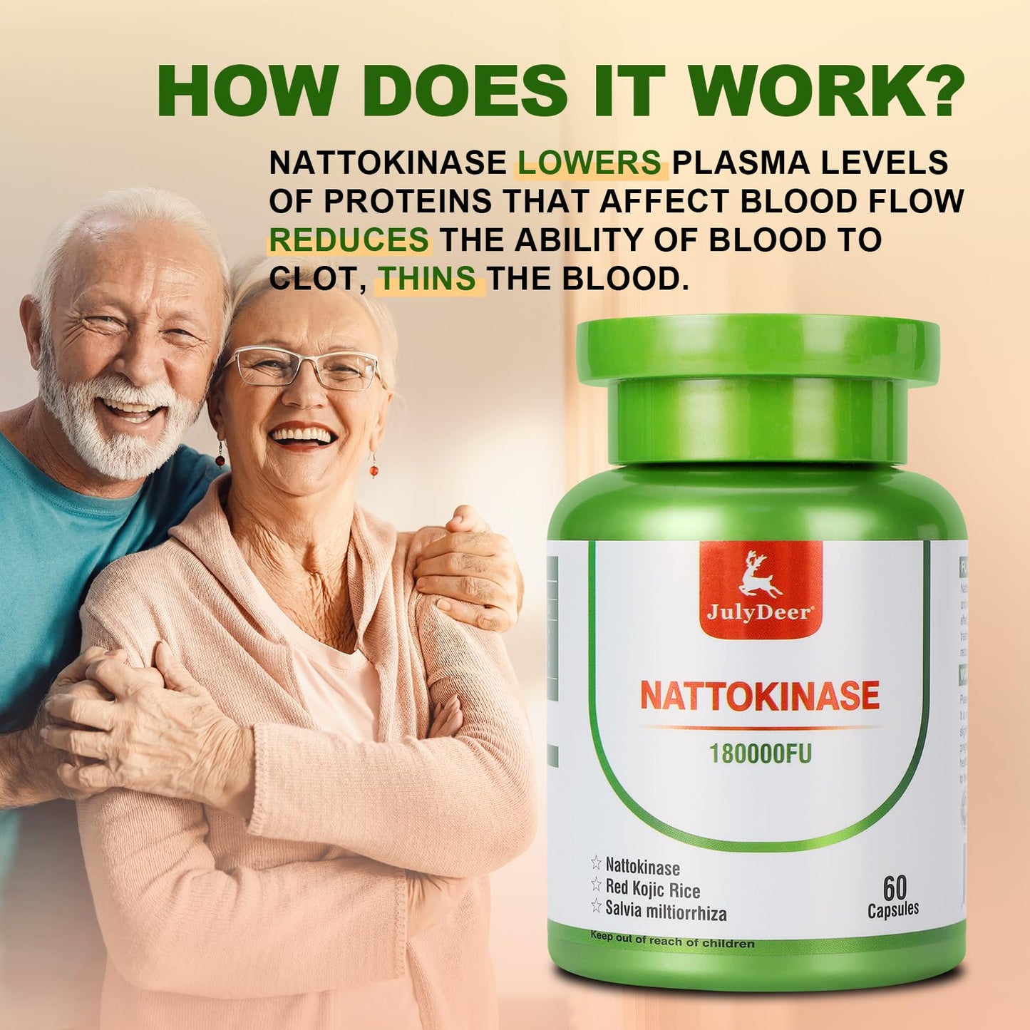JulyDeer Nattokinase Capsule, 120 Count, 2 Bottles