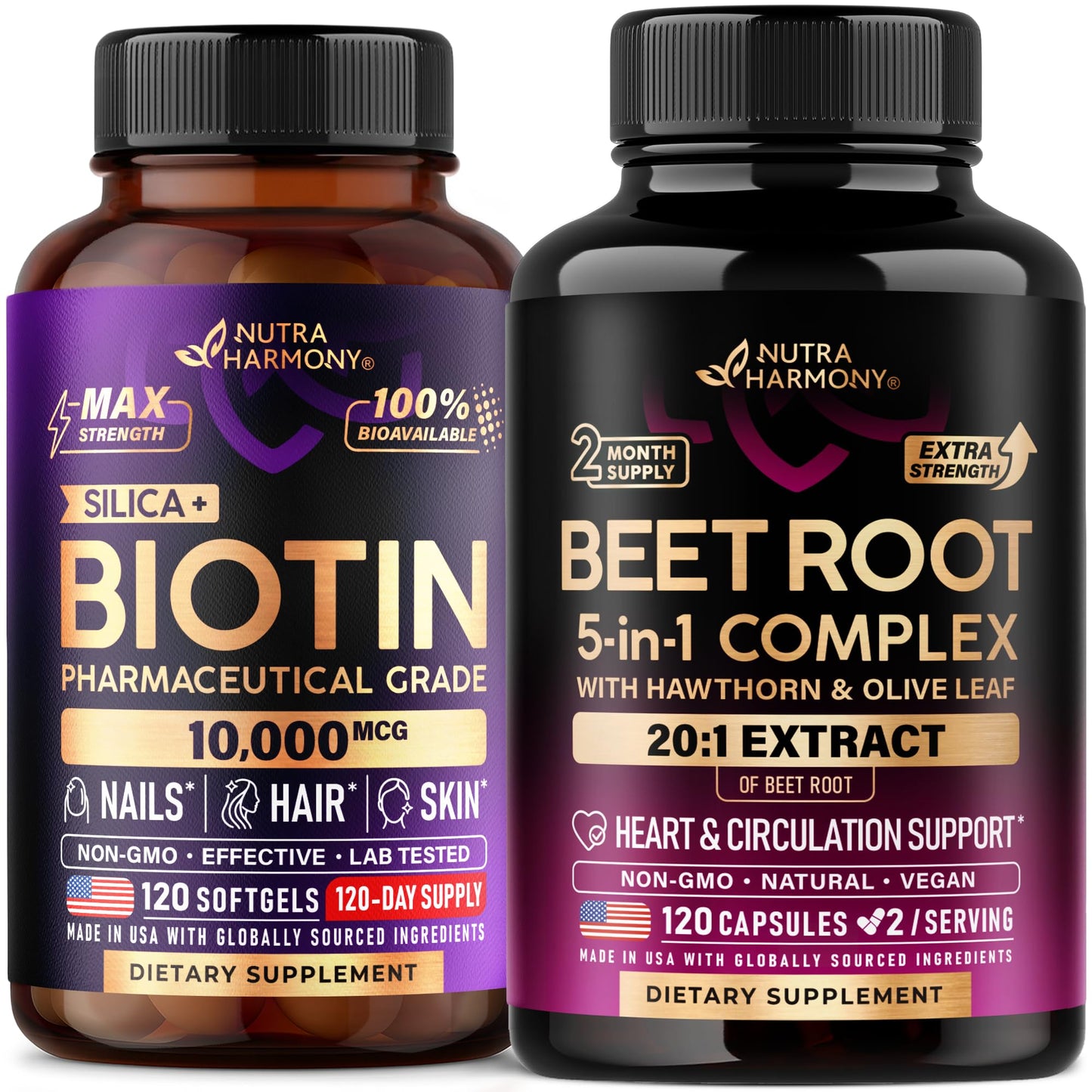 NUTRAHARMONY Beet Root Capsules & Biotin with Silicon Softgels, 240