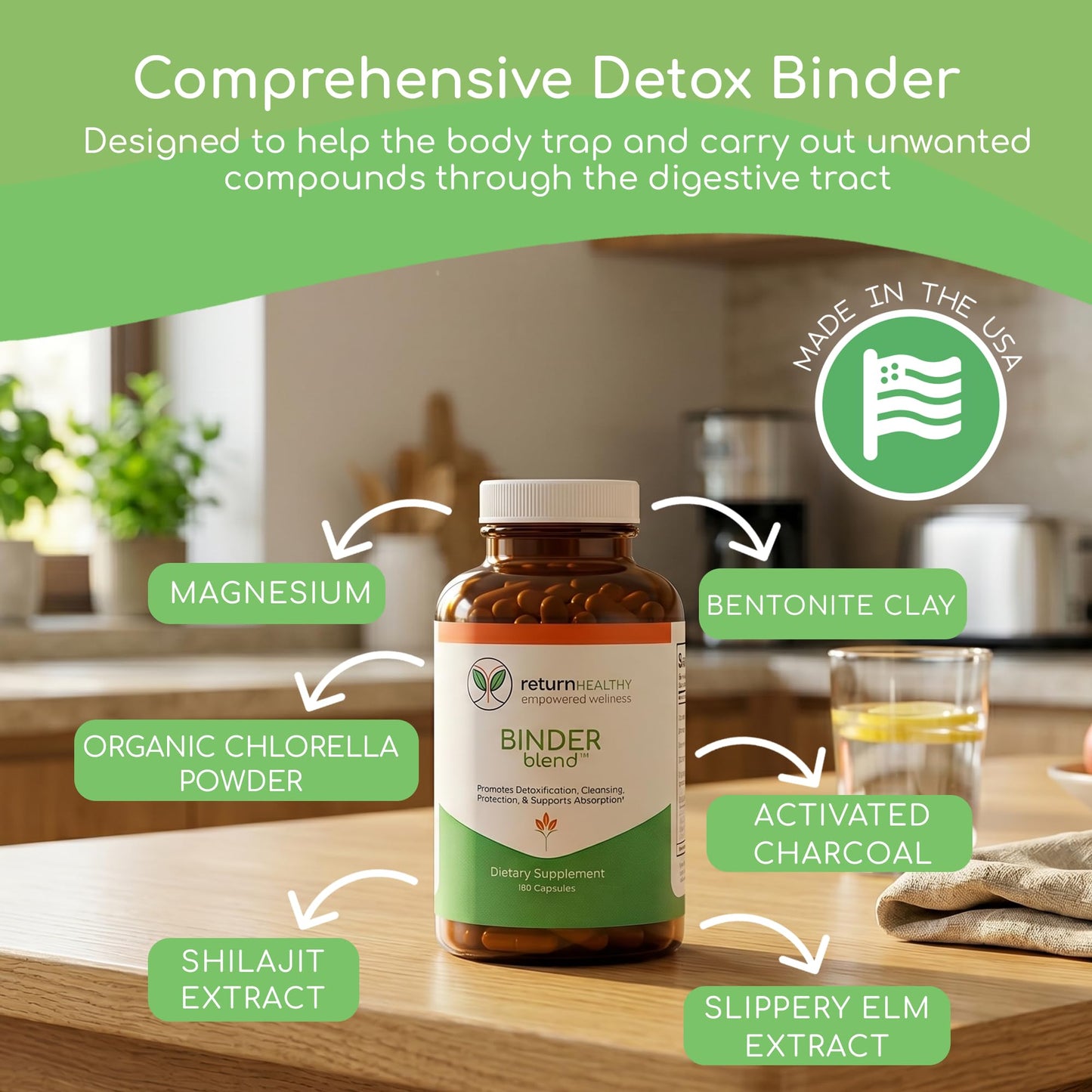 Return Healthy Binder Blend Toxin Binder Supplement, 180 Capsules