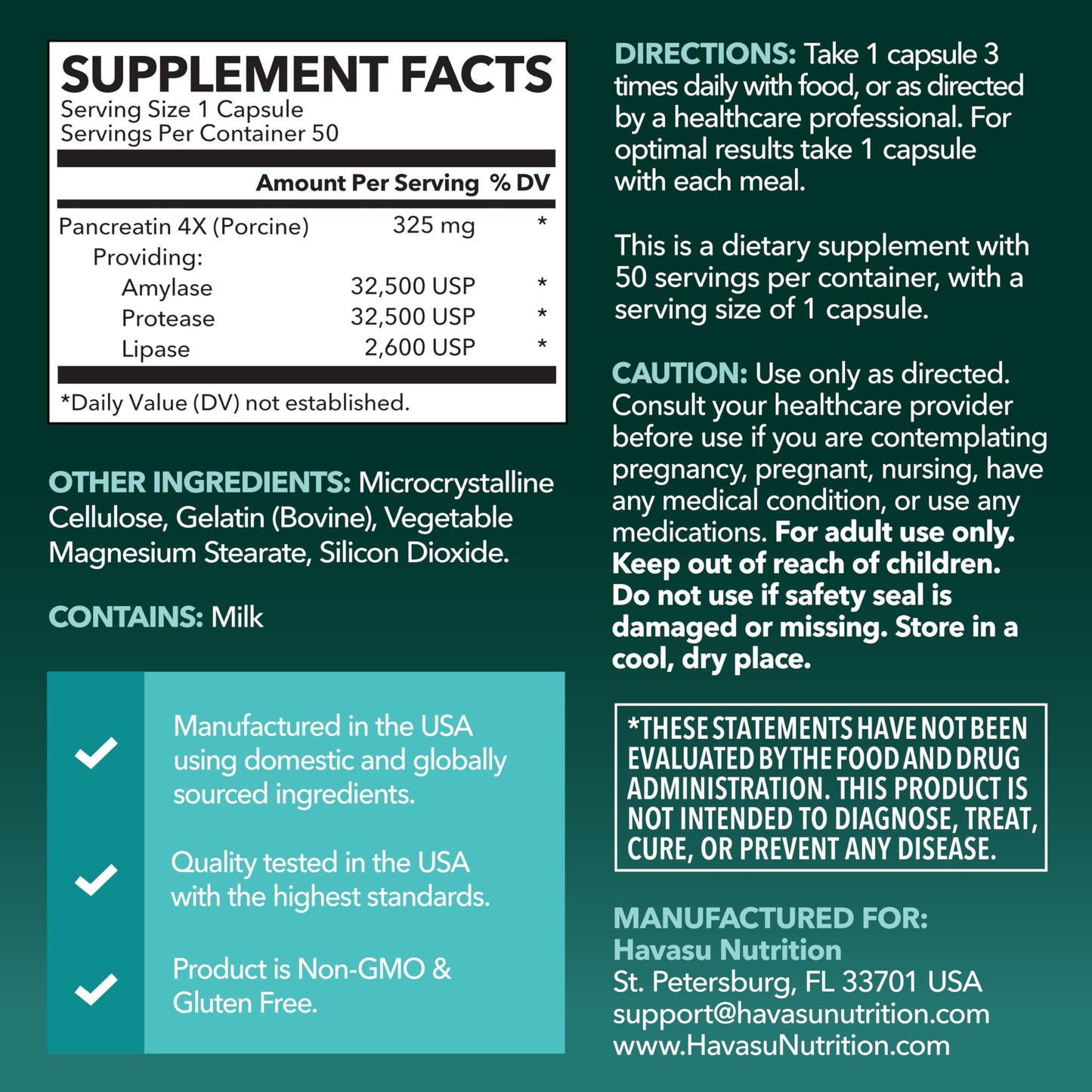 HAVASU NUTRITION Pancreatic Enzymes Capsules, 50 Count