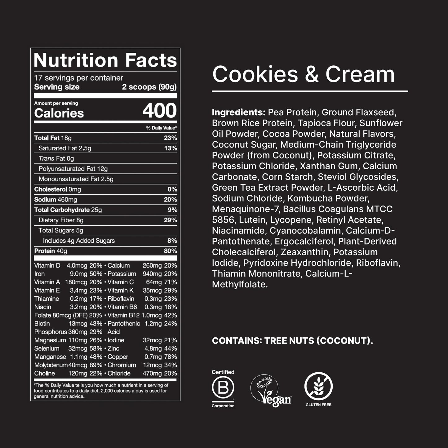 Huel Black Edition Cookies and Cream 40g Vegan Protein Powder, 3.37 Pound