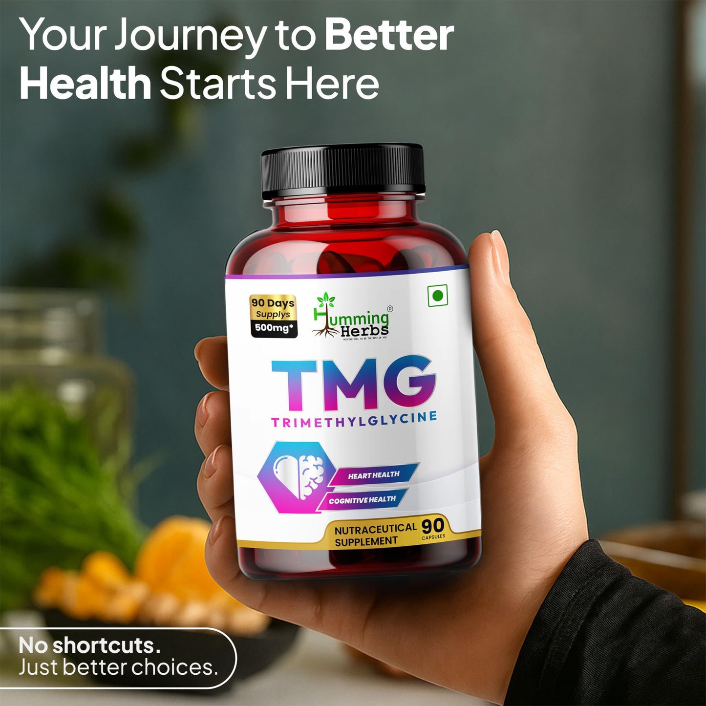 Humming Herbs TMG Supplement Trimethylglycine 500 mg Capsules 90 Count