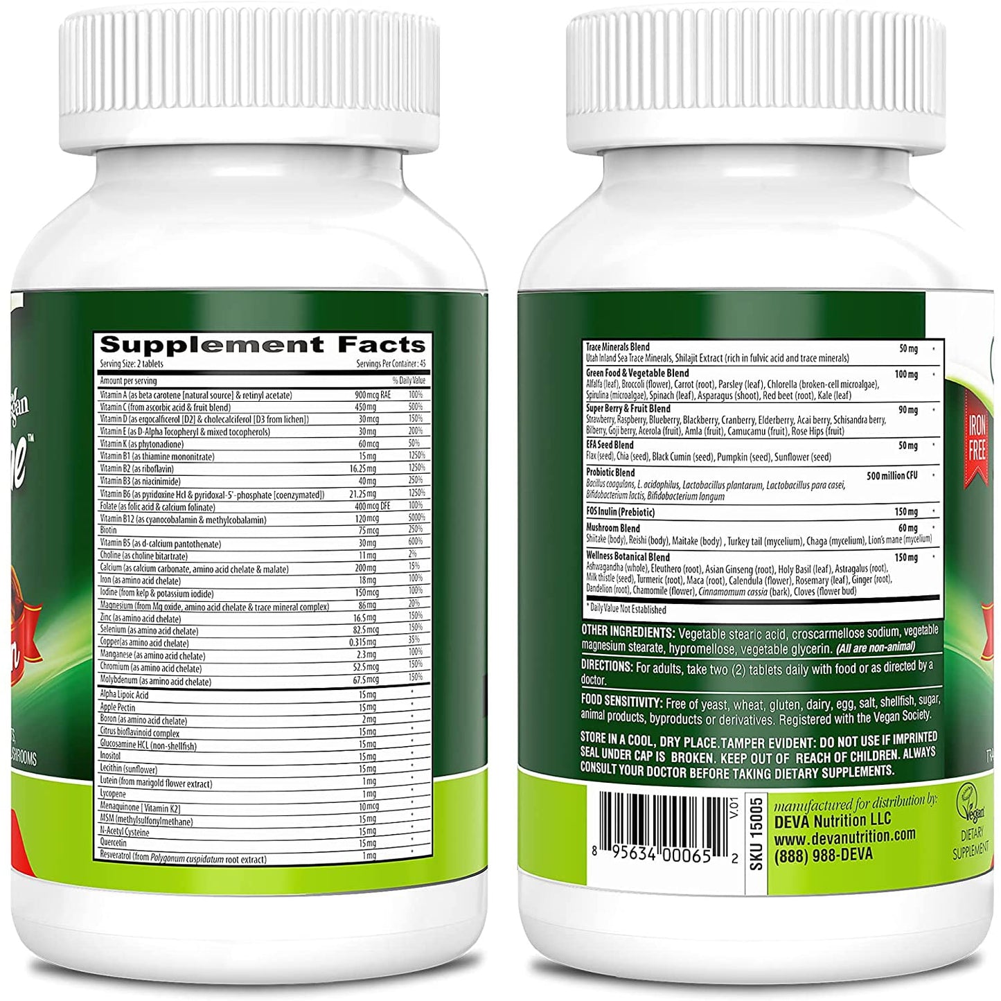 DEVA Tuba Prime Vegan Multivitamin High-Potency Vitamin and Mineral Dietary Supplement Antioxidants, Fruit and Vegetable Blend, Super Mushrooms, Probiotics, Prebiotics, Seeds, Herbs - 180 Tablets