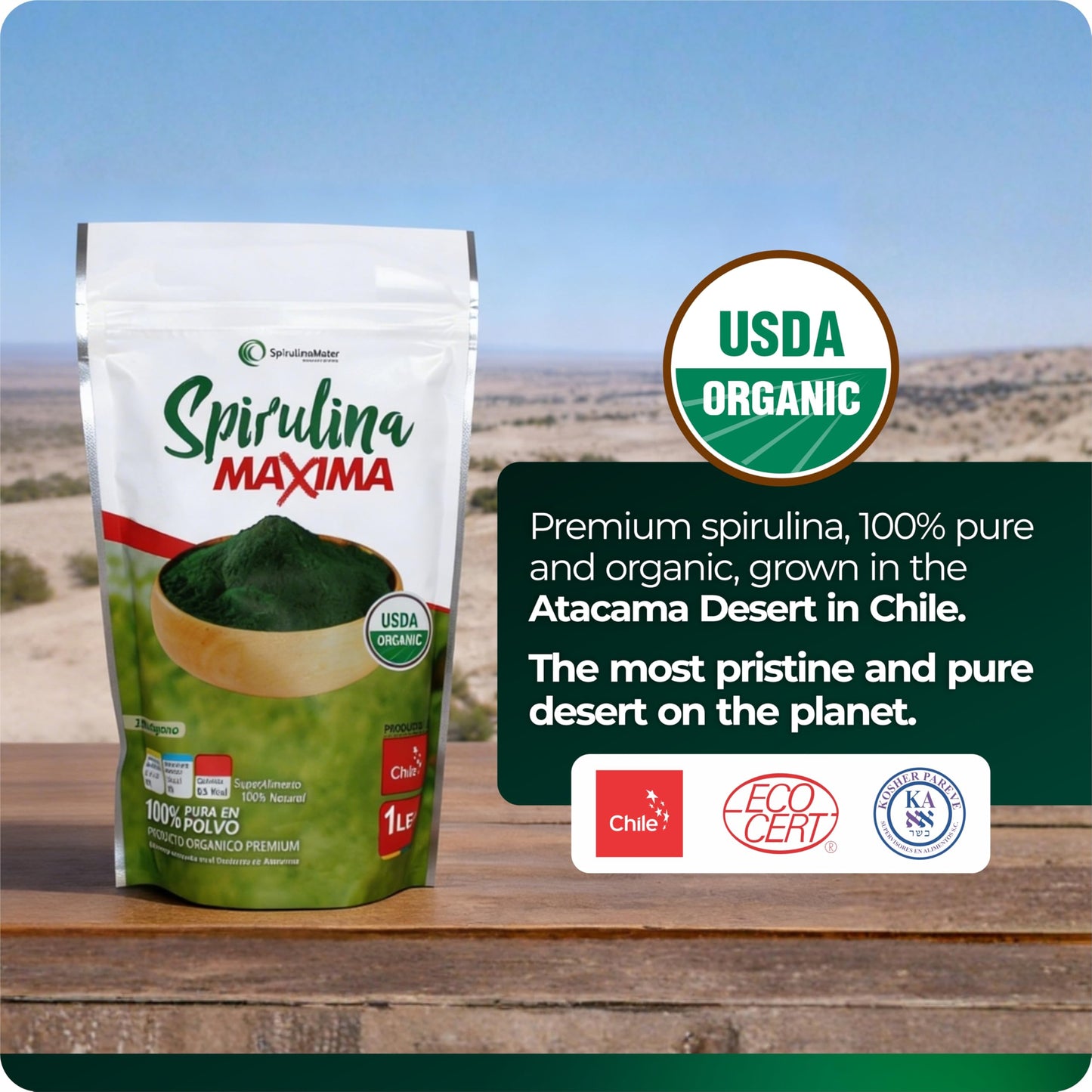 SpirulinaMater Organic Spirulina Powder 16 oz