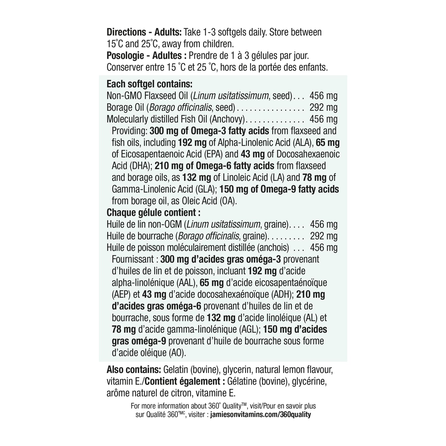Jamieson No Fishy Aftertaste Omega-3-6-9 SoftGels 180 Count