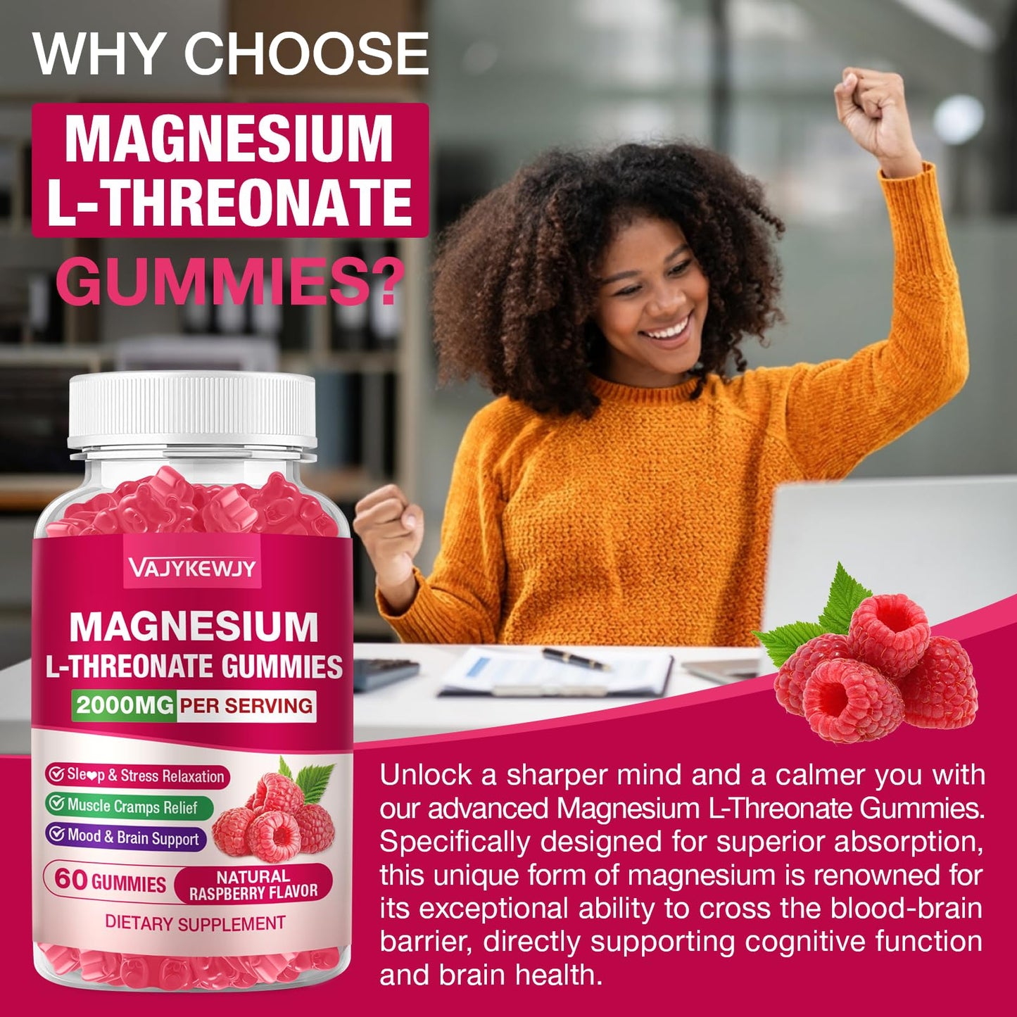 VAJYKEWJY Magnesium L-Threonate Gummies (2 Pack)