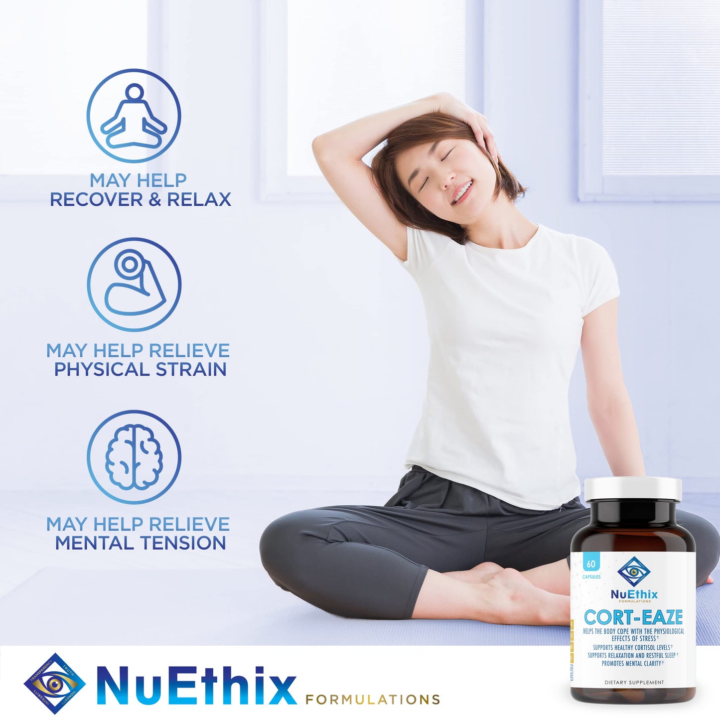 NuEthix Formulations Cort-Eaze Cortisol-Control Supplement and Thyro-Boost Essentials Bundle, 60 Capsules and 90 Capsules