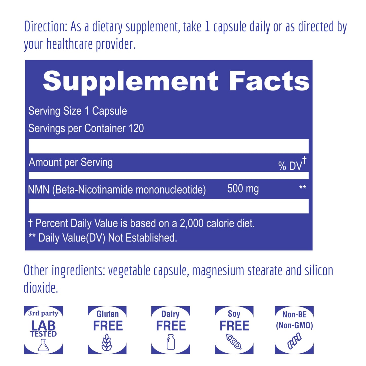 UpNourish NMN 500mg Capsule, 120 Count