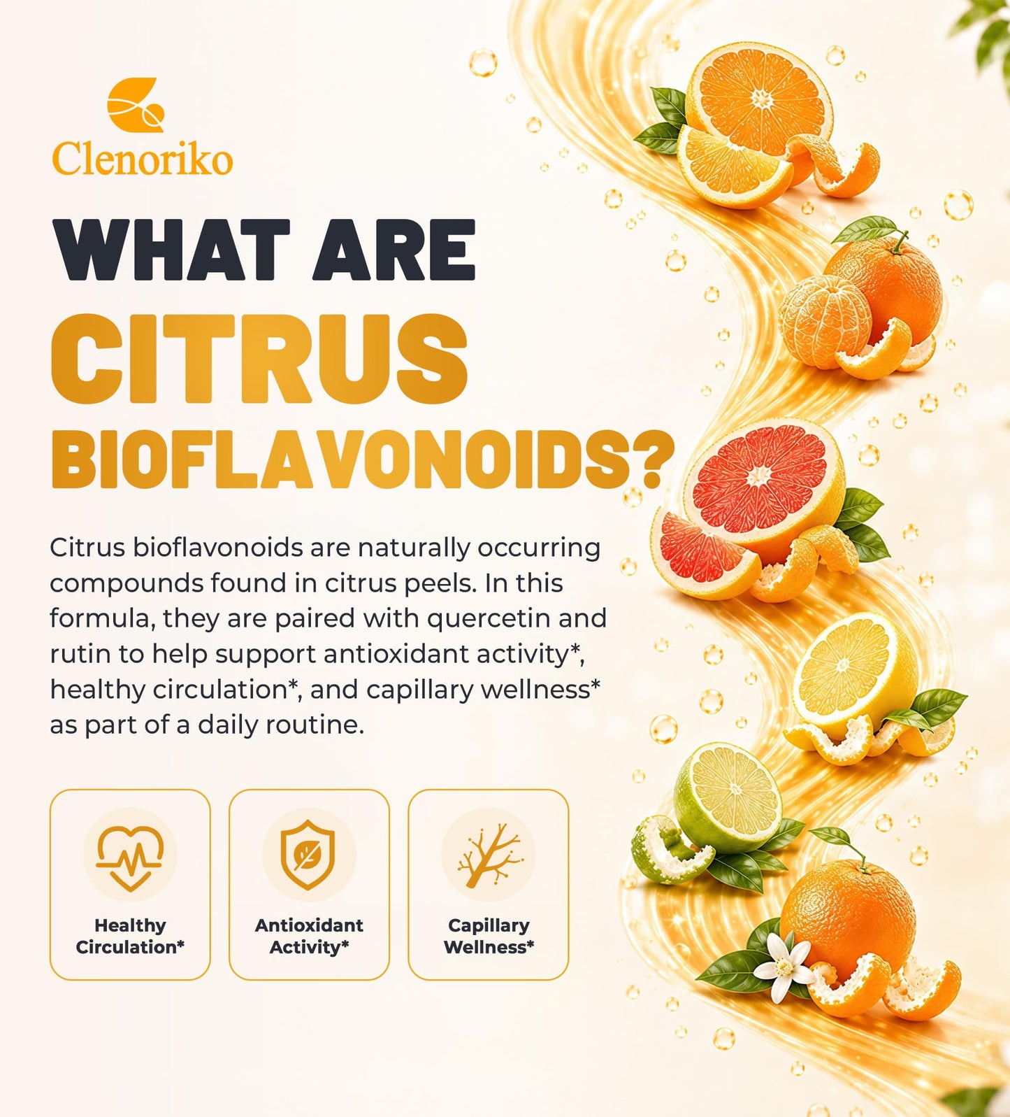 Clenoriko Citrus Bioflavonoids 1000mg with Quercetin & Rutin Capsules, 120 Count