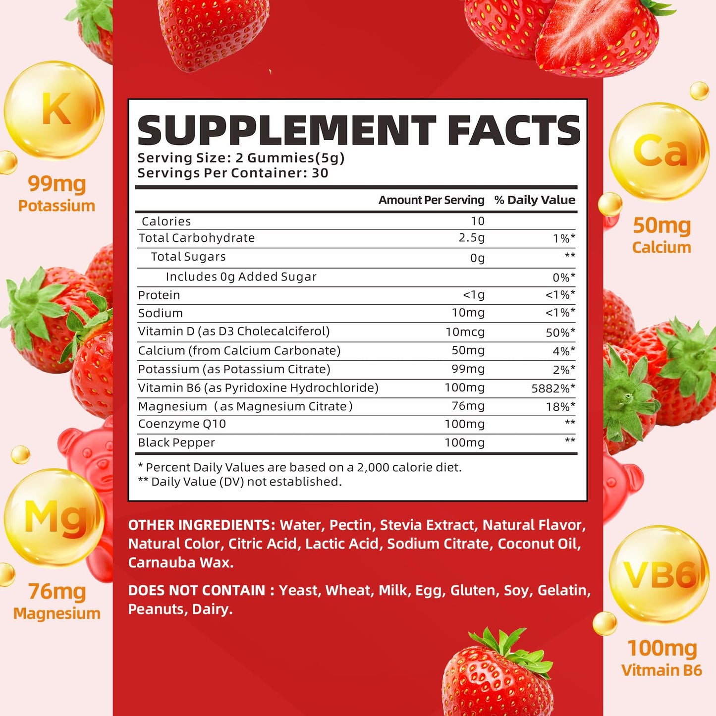 softbear Potassium Gummies for Adults, High Absorption Magnesium Potassium Supplement with Vitamin B6 for Leg Cramps & Muscle Health Sugar-Free Vegan Strawberry, 60 Gummies