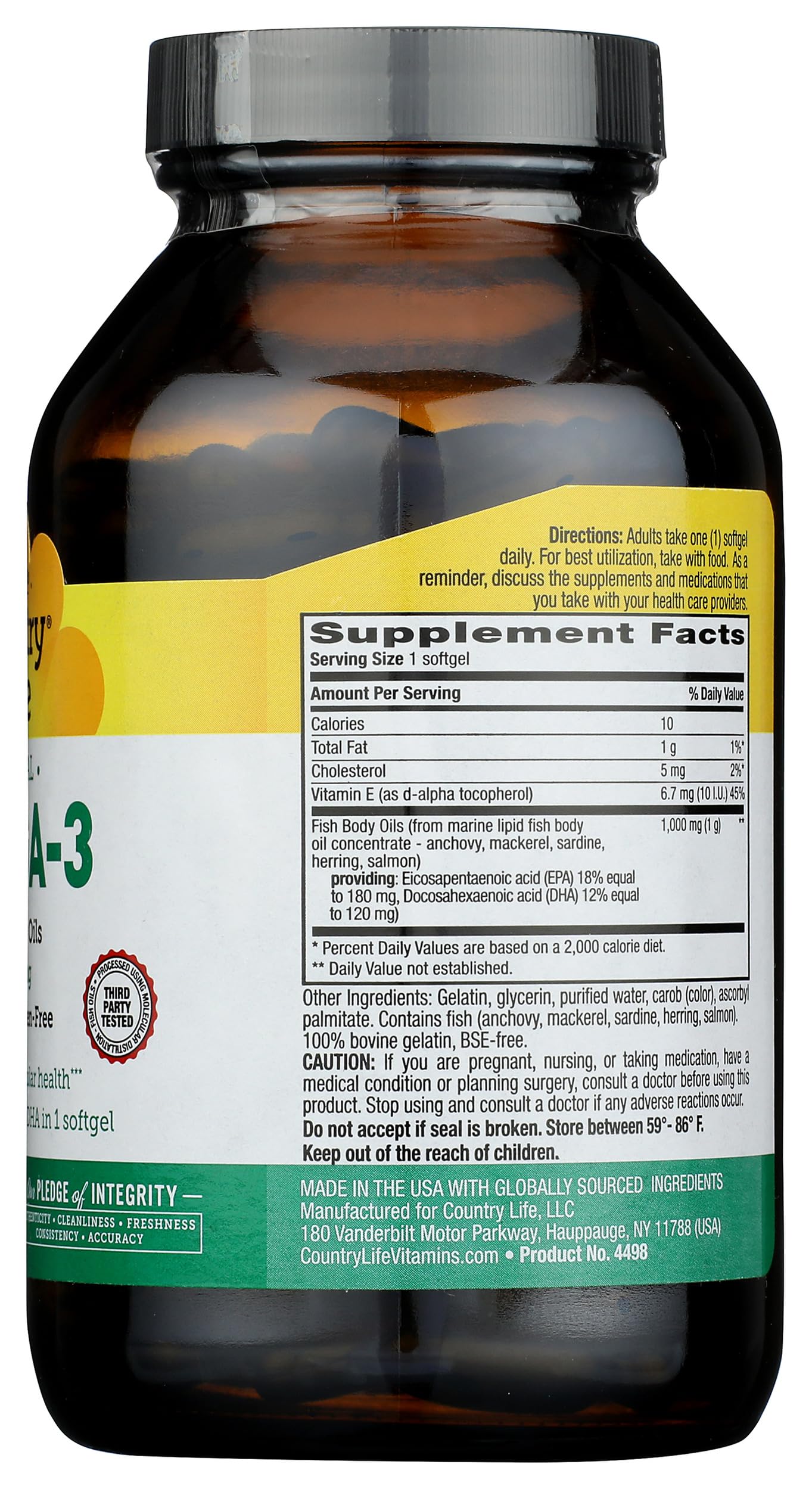 Country Life Omega-3 1000Mg Fish Oil Softgels 200