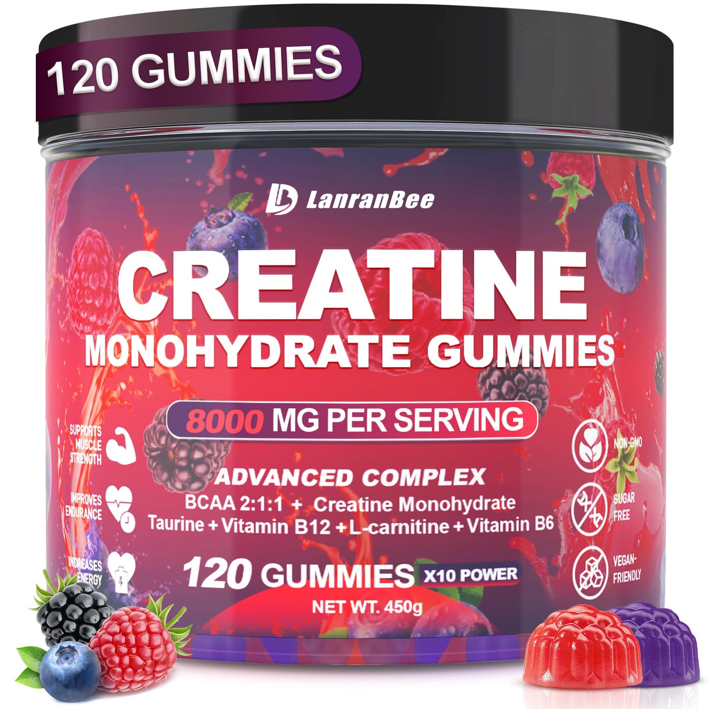LanranBee Creatine Monohydrate Gummies 120 Gummies