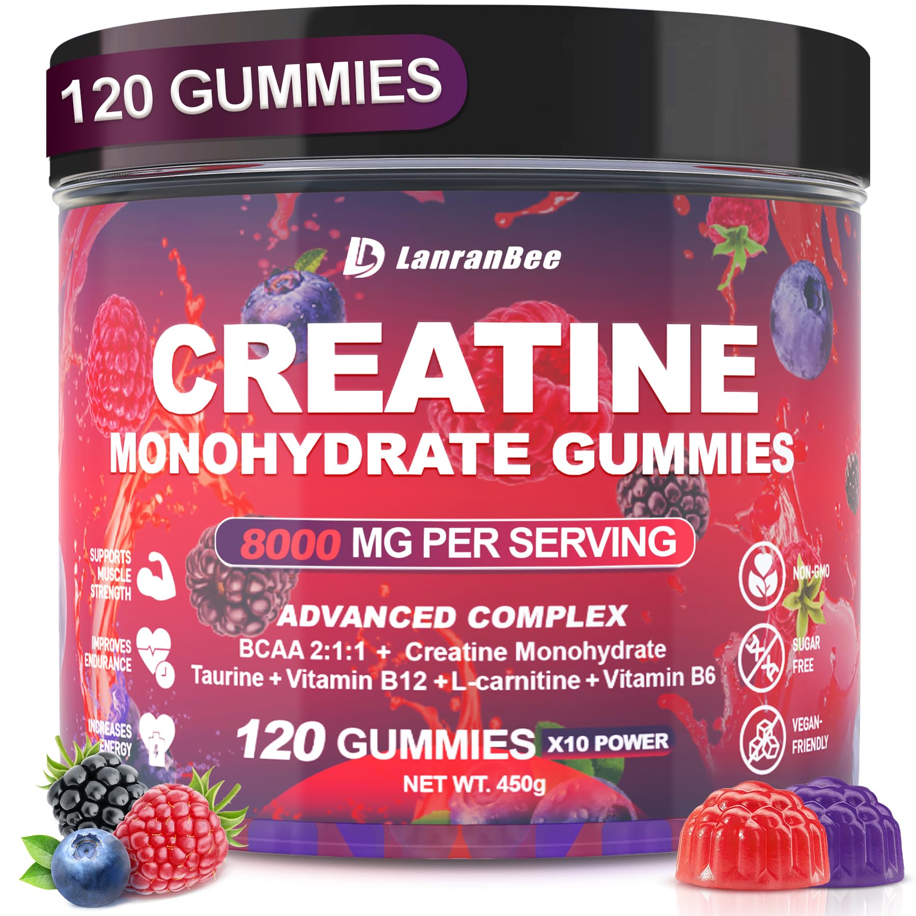 LanranBee Creatine Monohydrate Gummies 120 Gummies