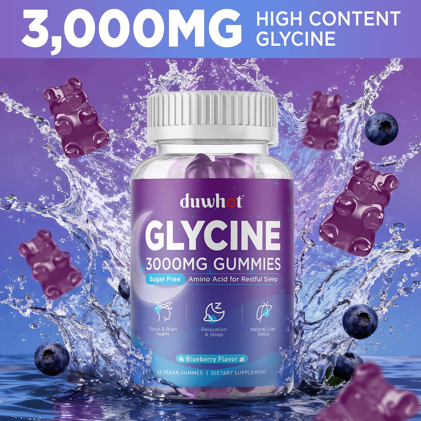 duwhot Glycine & Cortisol Gummies, Sleep Support & Immune Health, 120 Gummies