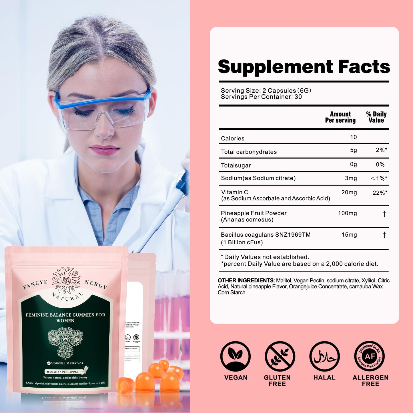 Weigloce Vagina Probiotics for Women Gummies, Feminine Balance, Pineapple Flavor, Vitamin C, Gluten-Free, Vegetarian Friendly, 60 Gummies