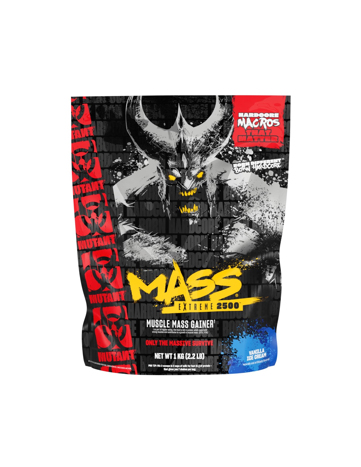 Mutant Mass Extreme 2500 High Calorie Mass Gainer Whey Protein Powder Vanilla Ice Cream, 2.2 lb, 35 Servings