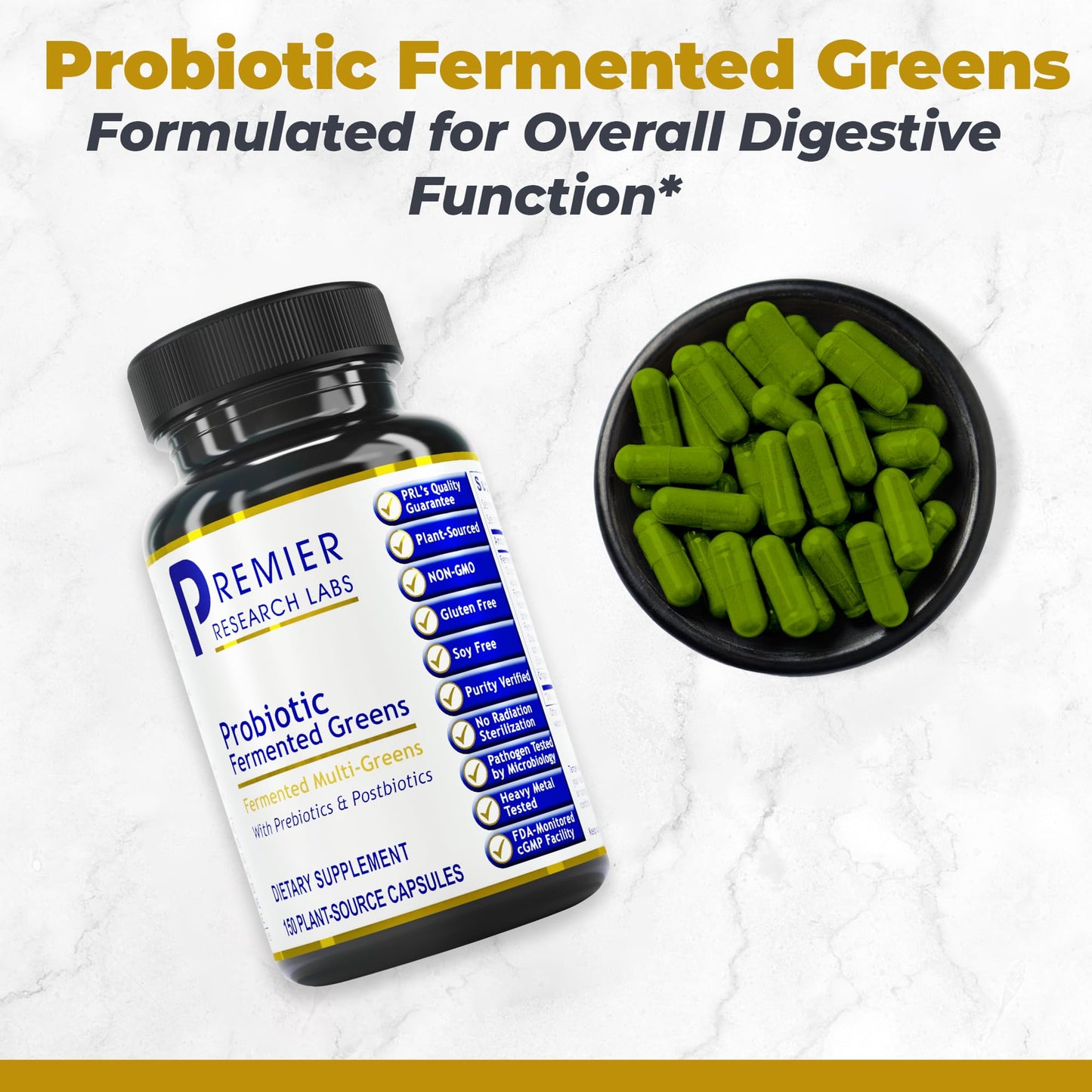 Premier Research Labs Probiotic Fermented Greens Capsules, 150 Count