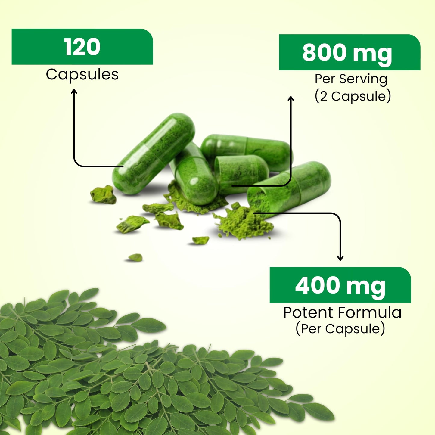NaturalHerbo Pure Moringa Capsules (800mg), 120 Capsules