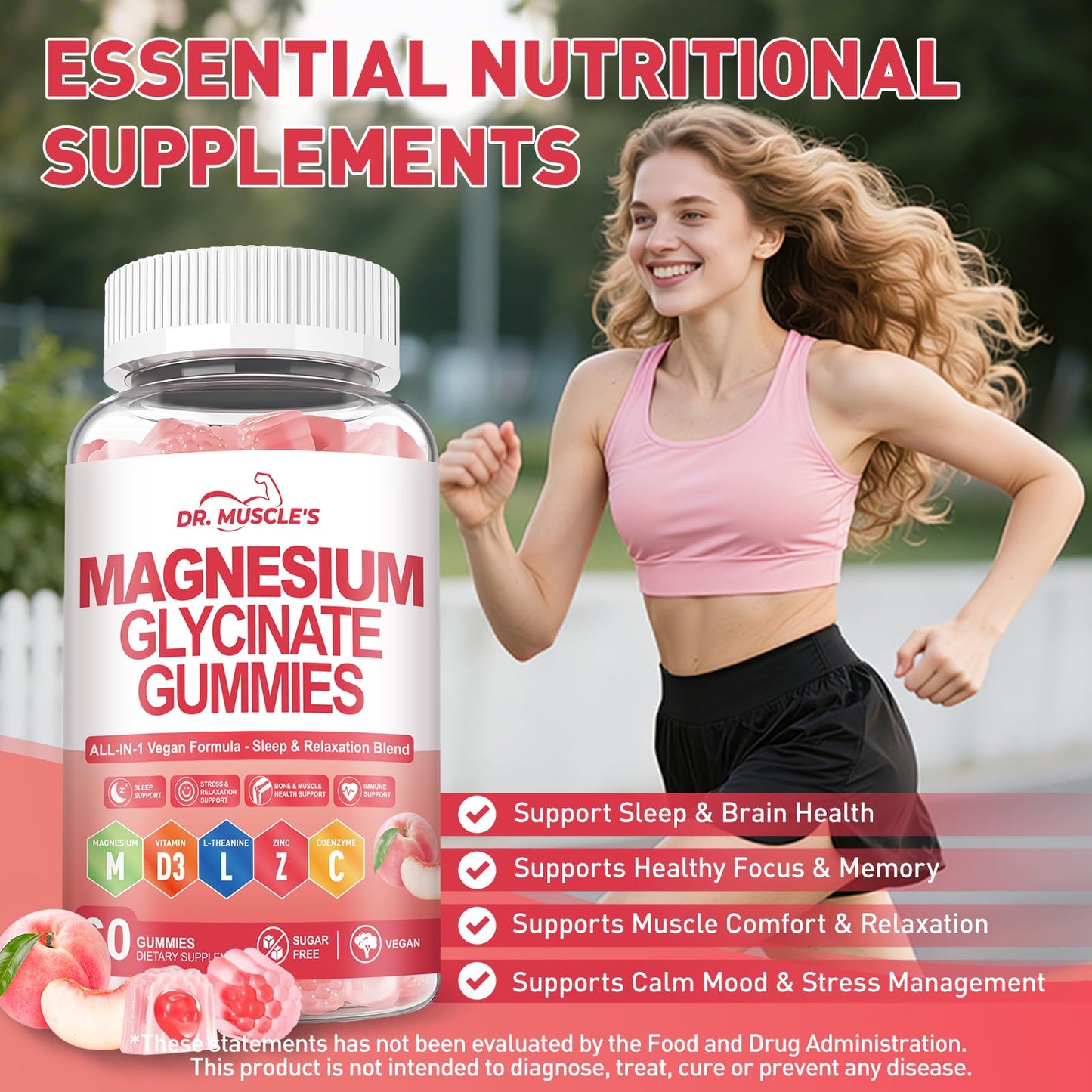 DR. MUSCLE'S Magnesium Glycinate Gummies, 60 Count