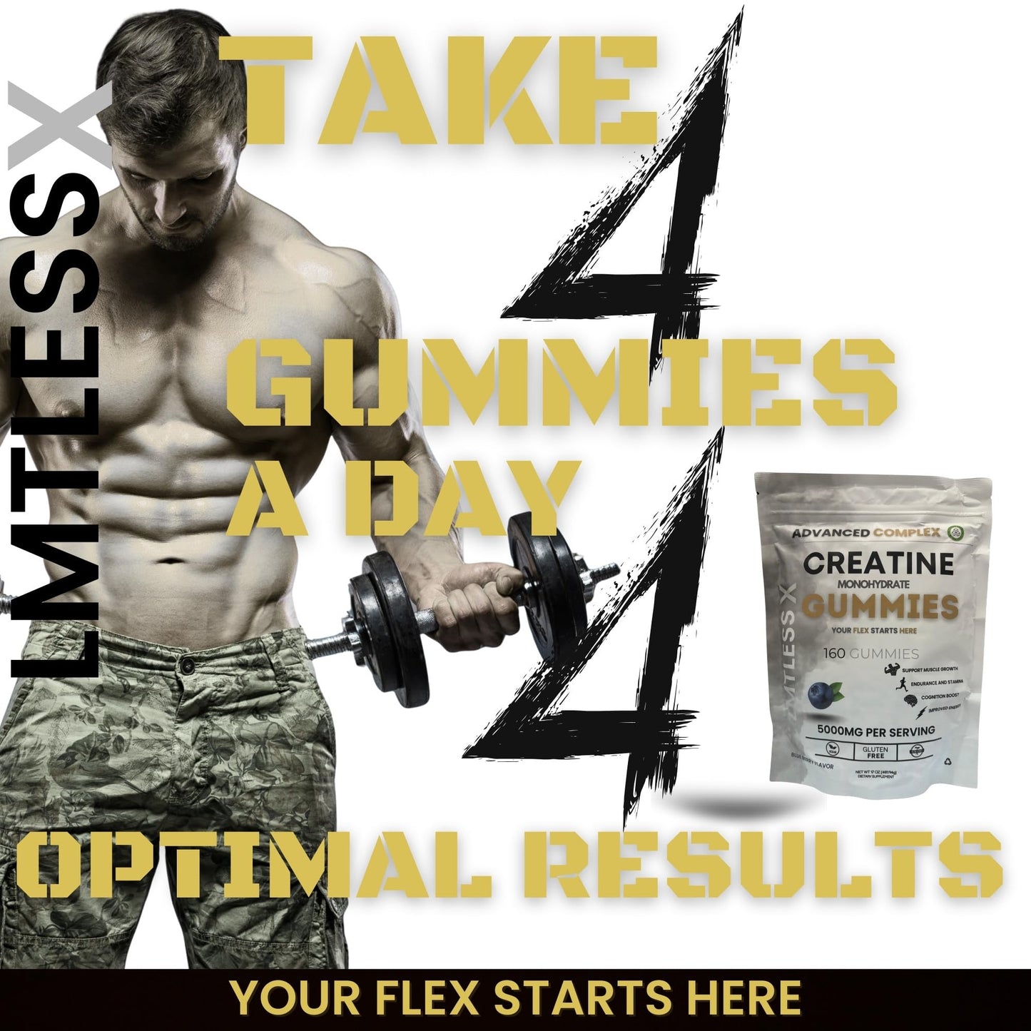 LMTLESS X Creatine Gummies Monohydrate with B12 160 Gummies
