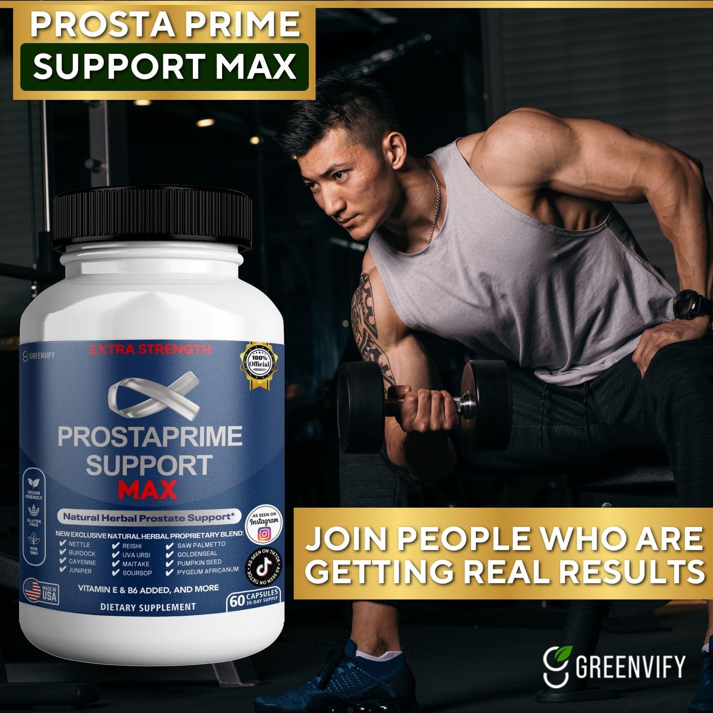 GREENVIFY Prostaprime Support Max Extra Strength Prostate Supplement Herbal Blend with Saw Palmetto Capsule, 60 Count